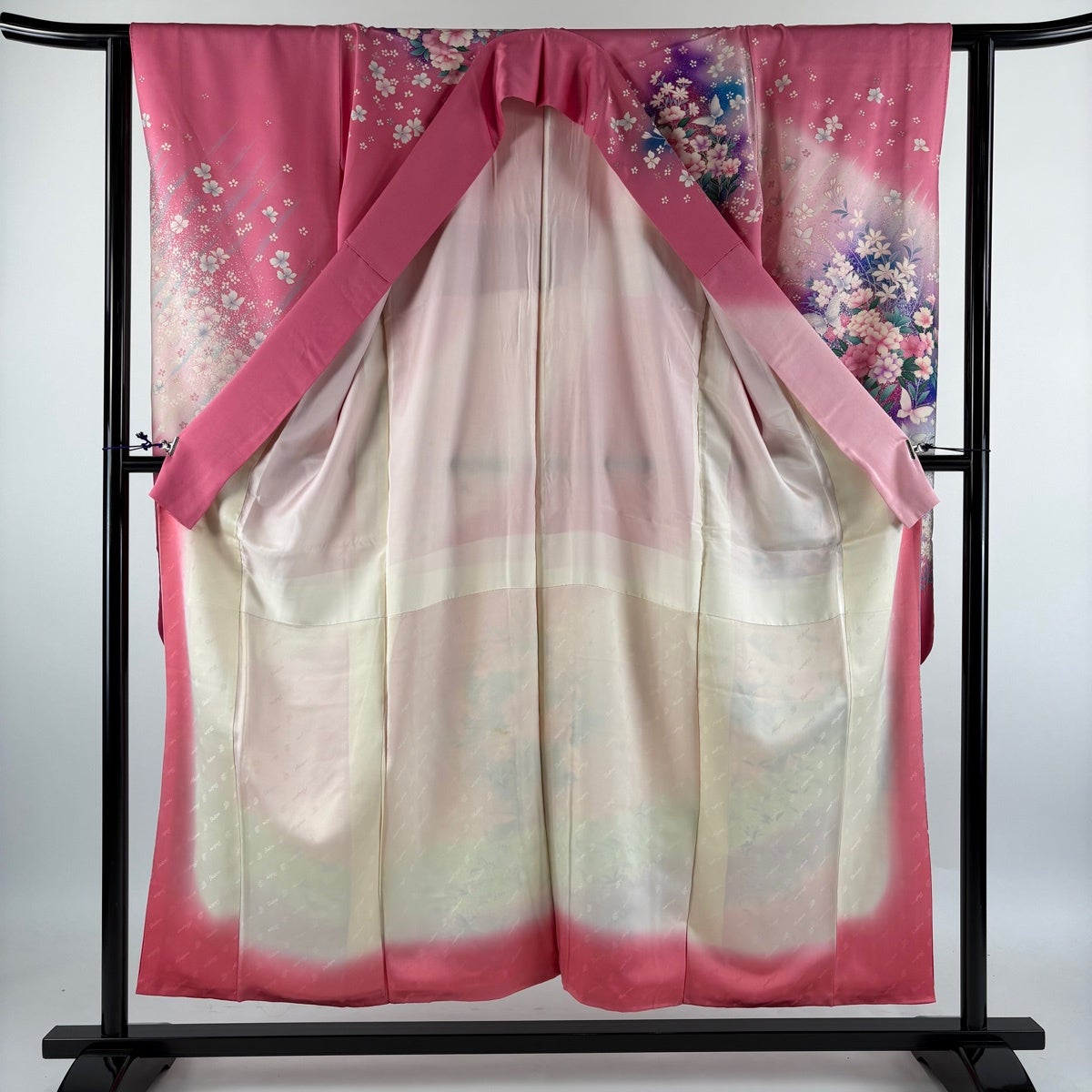 50%OFF 振袖 身丈153.5cm 裄丈63cm S 袷 秋山庄太郎 落款あり 草花 蝶