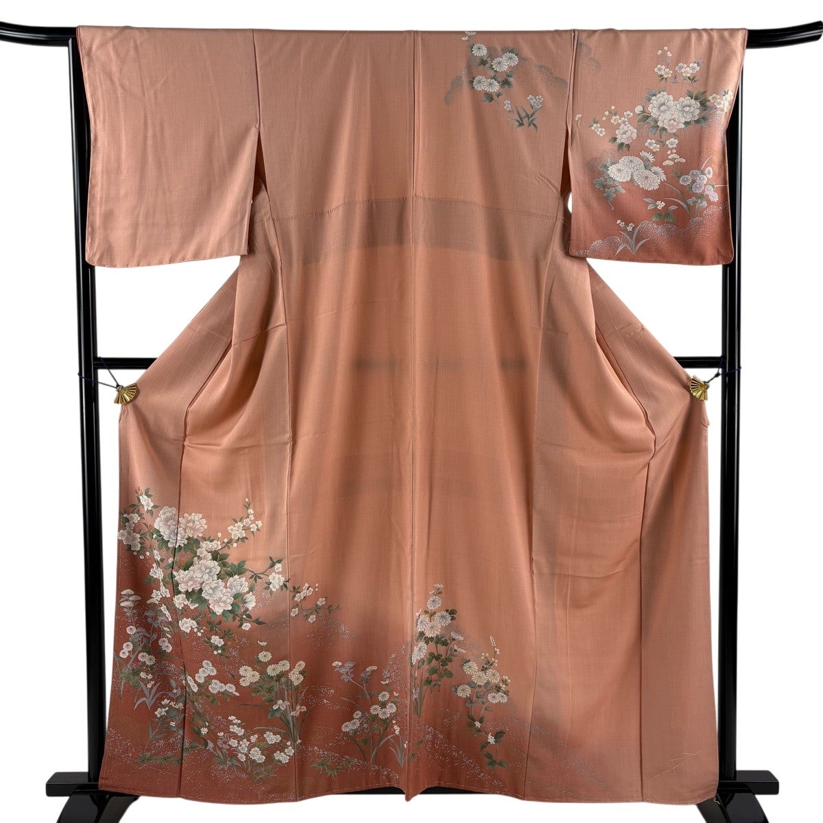 訪問着 身丈159cm 裄丈63cm S 袷 草花 流水 絞り ぼかし 紫 正絹 秀品