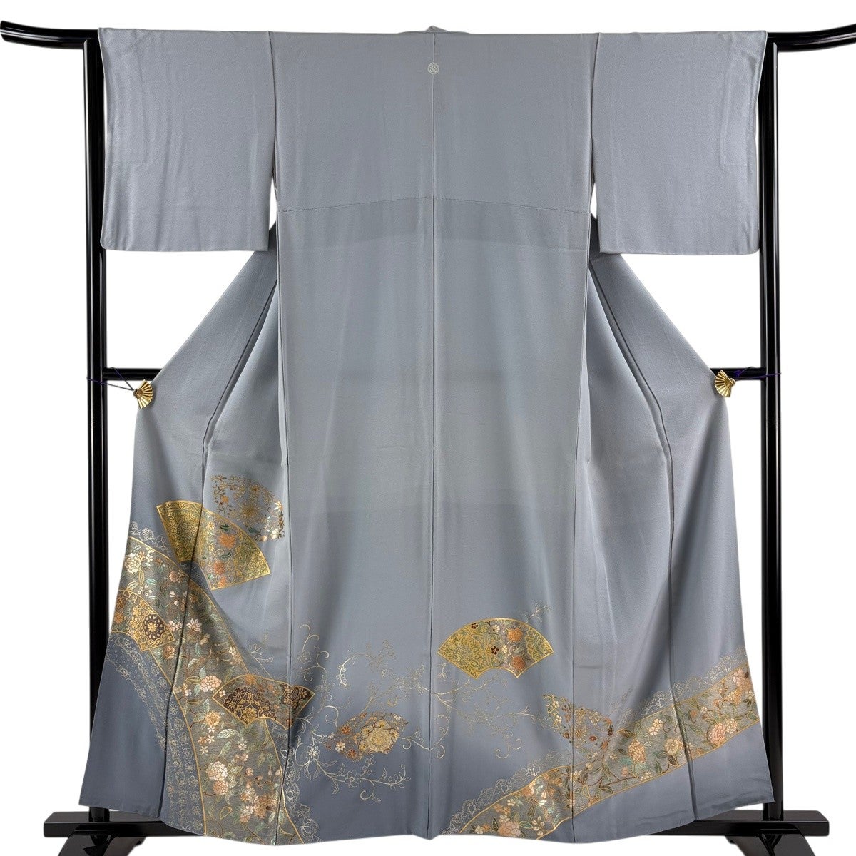 色留袖 身丈158cm 裄丈64cm 正絹 名品 【中古】 色留袖 身丈158cm 裄丈64.5cm M 袷 扇面 花唐草 金銀彩 ぼかし 青灰色