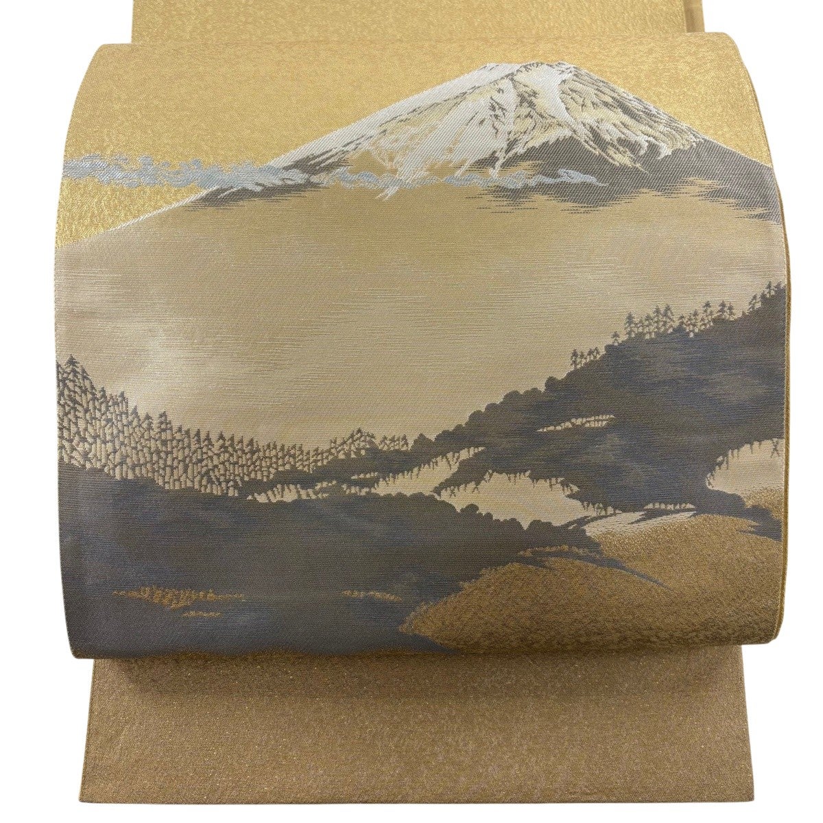 美品】 袋帯 名品 横山大観 落款あり じゅらく 朝陽霊峰 箔 金糸 金茶