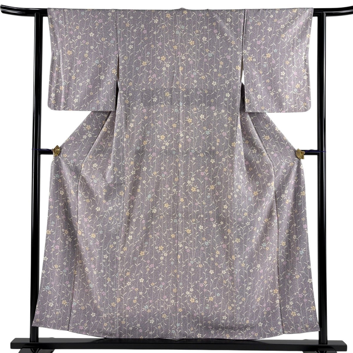 50%OFF 小紋 身丈157cm 裄丈60cm S 袷 草花 灰紫 正絹 秀品 K50｜中古