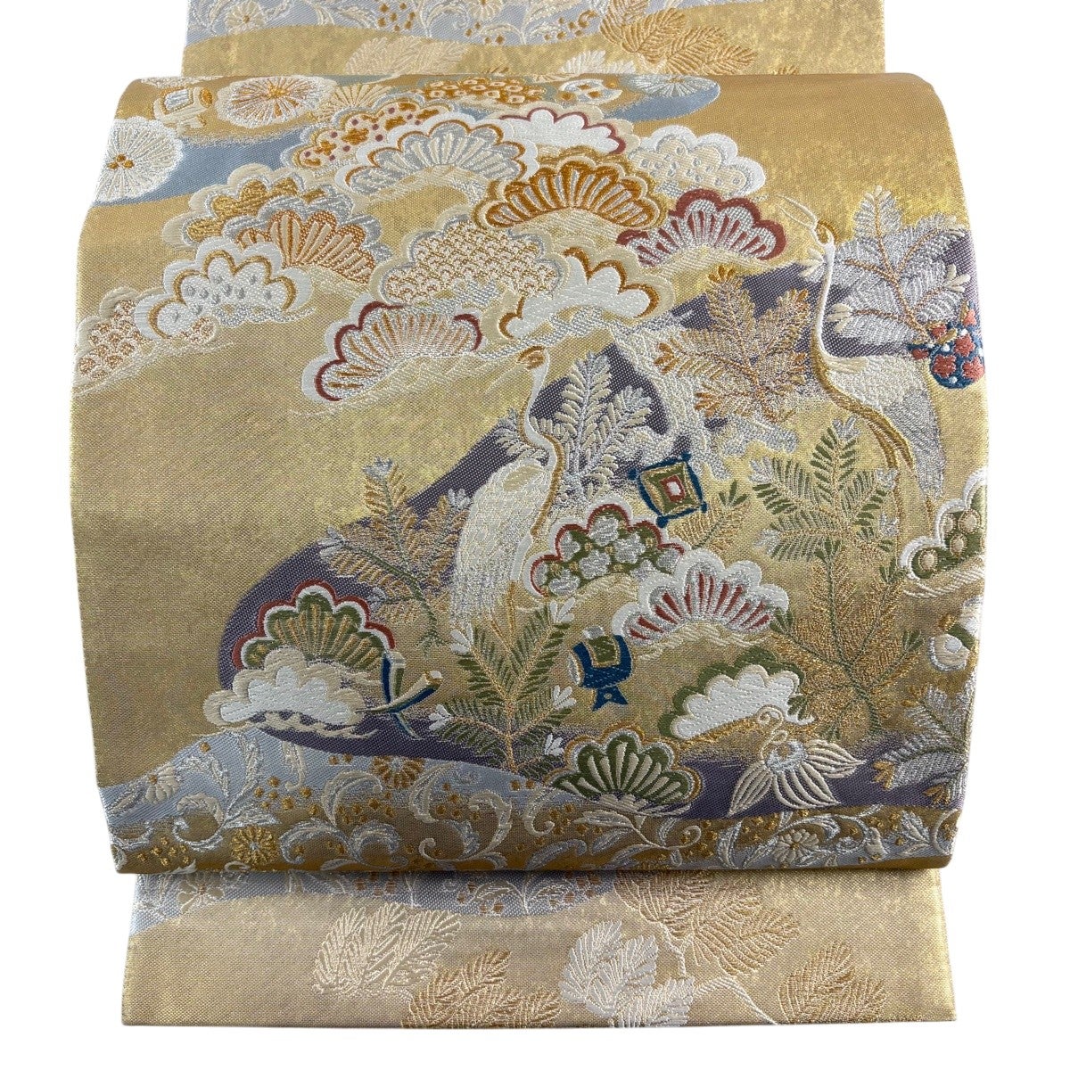 50%OFF 名古屋帯 秀品 夏帯 絽 菱 縞 金銀糸 箔 灰紫 正絹 K50｜中古
