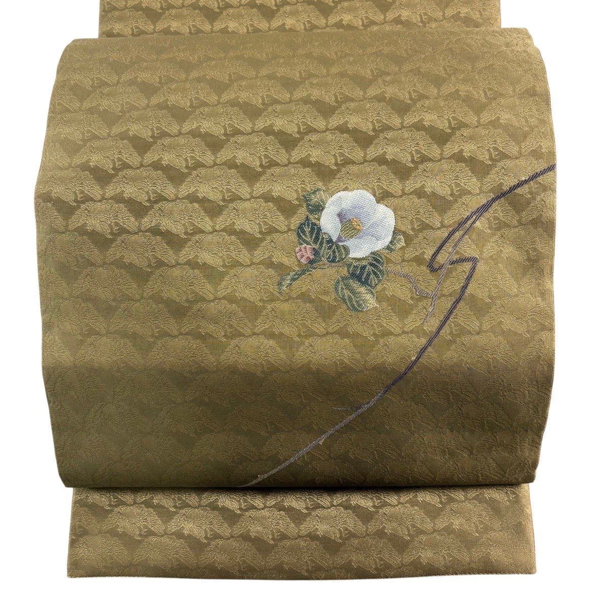 美品】 袋帯 逸品 渡文 落款あり さざ波 波 霞 金糸 薄黄土色 お太鼓柄
