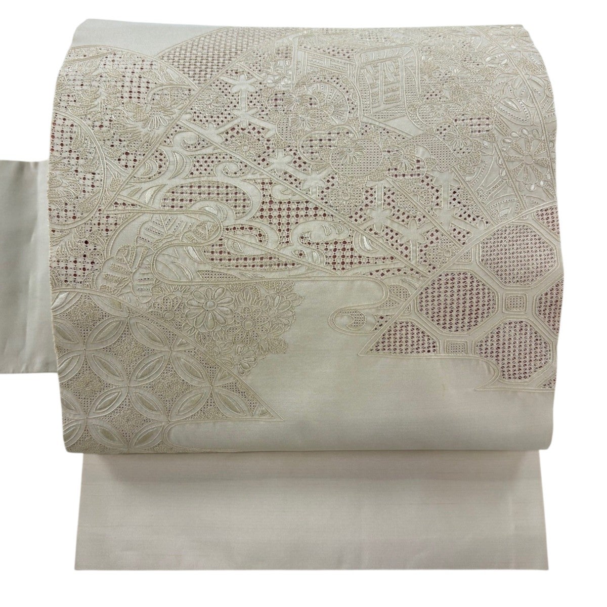 名古屋帯 優品 花喰鳥 草花 刺繍 金彩 緑 正絹｜中古・古着