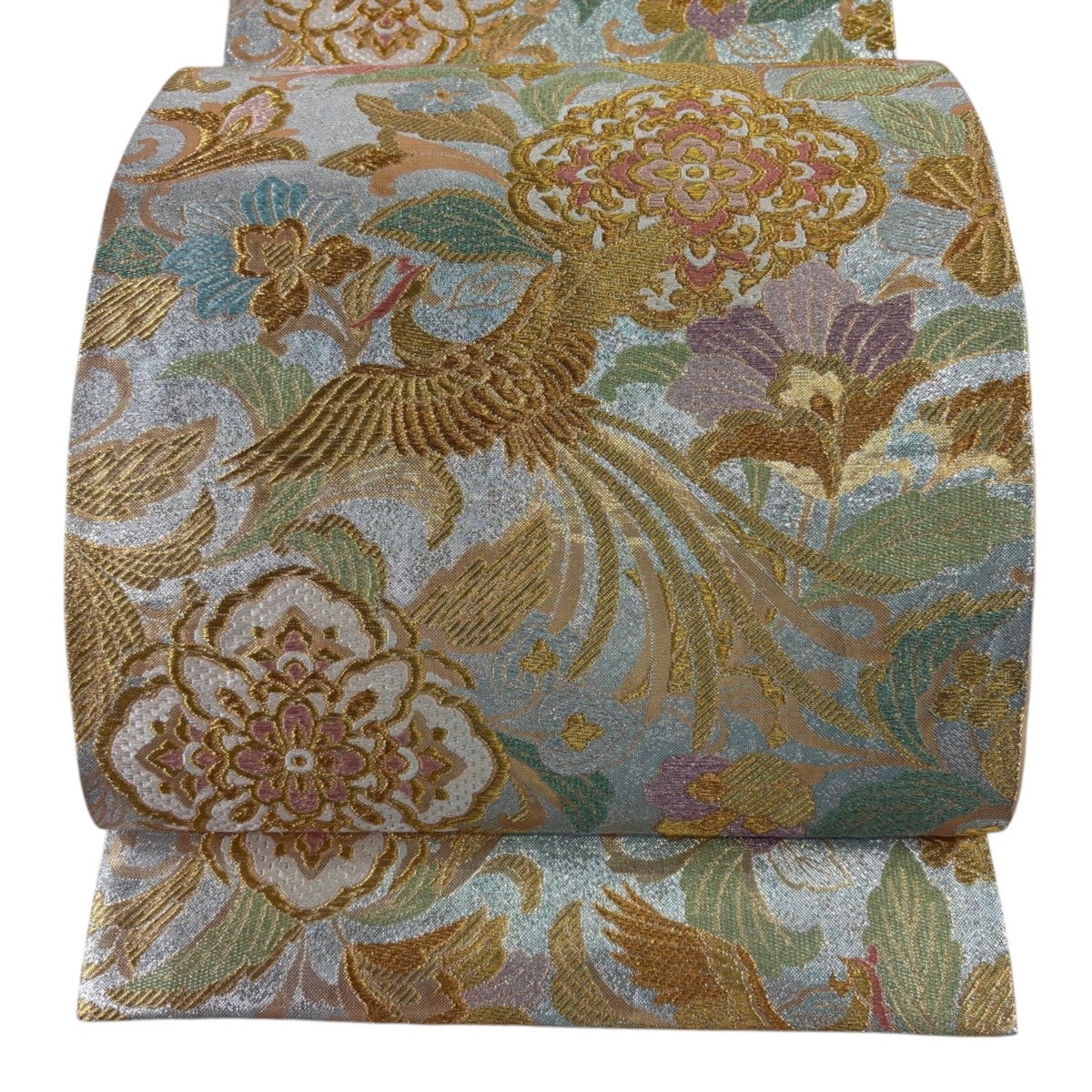 袋帯 秀品 華文 鳥 金糸 箔 水色 六通 正絹｜中古・古着・リサイクル