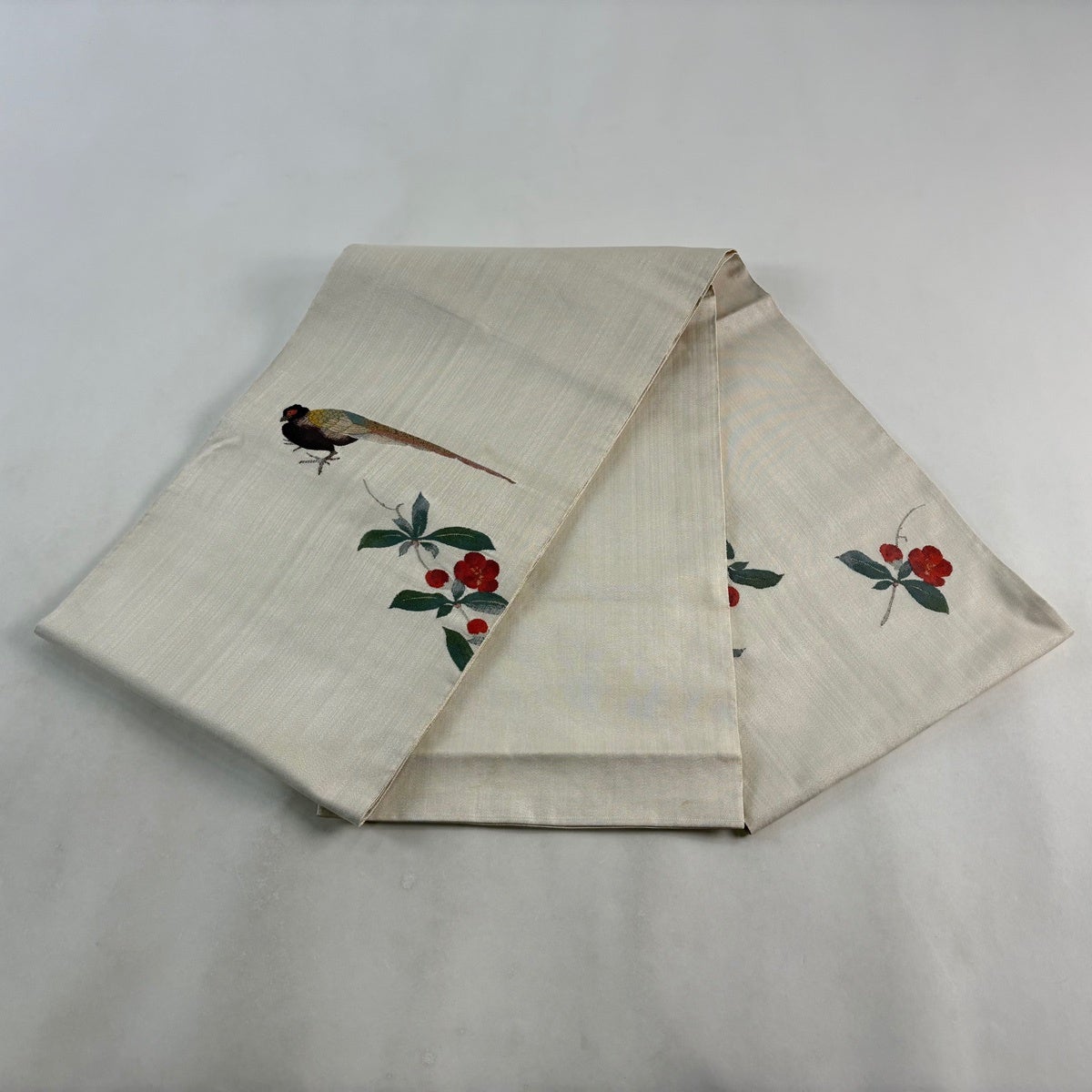 袋帯　雉 美品】 袋帯 名品 菊 鳥 螺鈿 金彩 金色 お太鼓柄 正絹 【中古