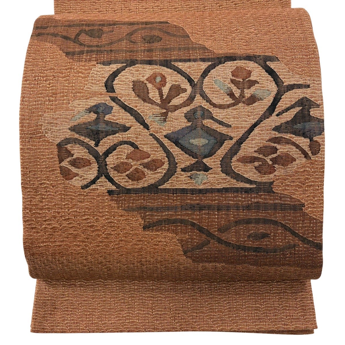 美品】 袋帯 秀品 鳥 草花 金糸 薄茶色 お太鼓柄 正絹｜中古・古着