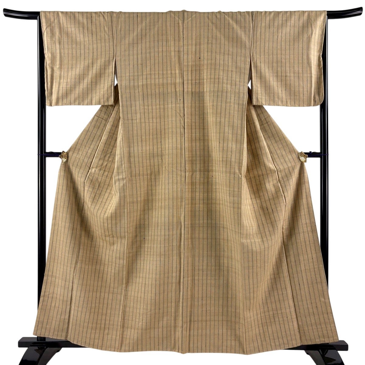 【美品】 付下げ 身丈155.5cm 裄丈65cm 正絹 逸品 【中古】 美品】 紬 身丈155.5cm 裄丈65cm M 薄物 格子 黄土色 正絹 逸品｜中古