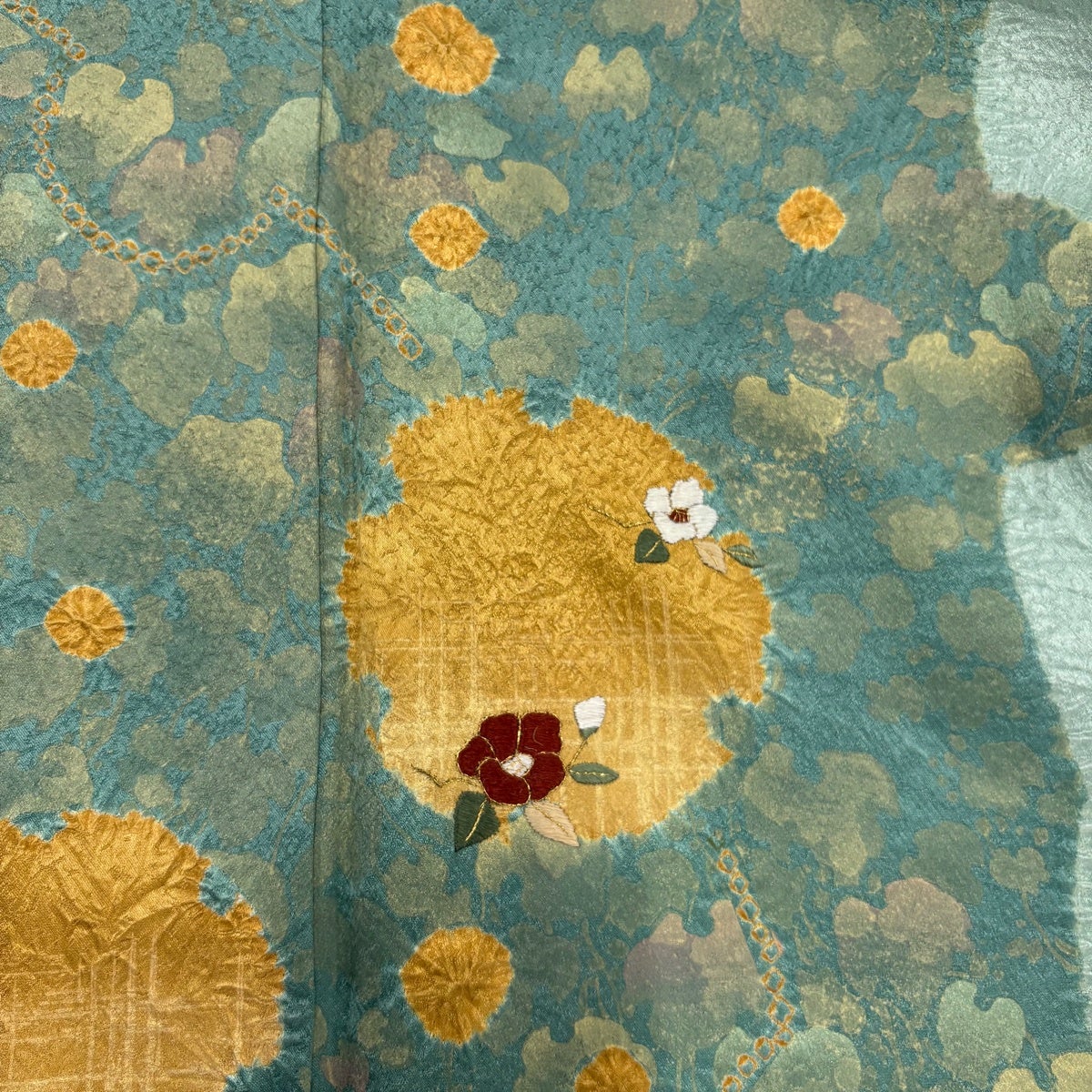 在庫一掃】 訪問着 身丈159.5cm 裄丈64cm M 袷 雪輪 草花 刺繍 絞り 薄