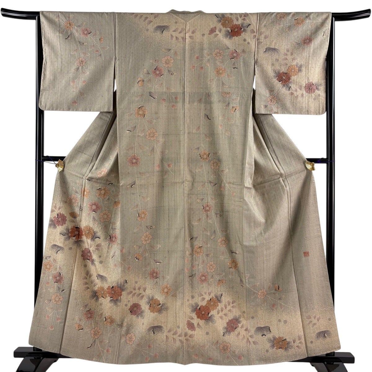 未使用品 美品 訪問着 薄墨桜 満開 銀通し 身丈168.5cm 裄丈67cm 訪問着 身丈154.5cm 裄丈64cm M 袷 紬地 落款あり 葉と実 ぼかし