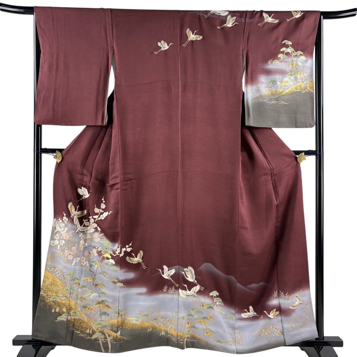 振袖 美品 逸品 身丈170cm 裄丈67.5cm 正絹 【中古】 振袖 身丈170cm 裄丈67cm M 袷 鴛鴦 牡丹 金銀彩 染め分け 茜色 正絹