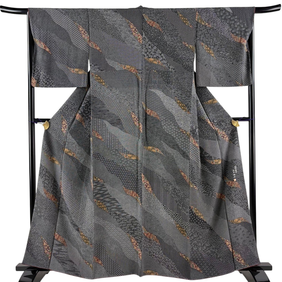 ★専用★未使用品 小紋 総絞り 黒 吉祥文様 身丈161.5cm 裄丈65cm 美品】 小紋 身丈161cm 裄丈66cm M 袷 染谷梅治 落款あり 草花 寄せ柄