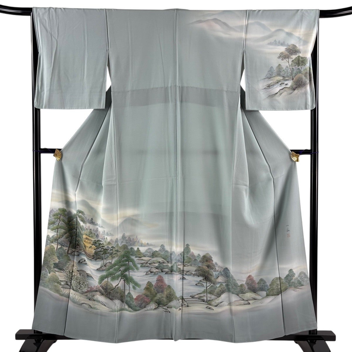 付下げ 身丈159cm 裄丈66cm M 袷 落款あり 樹木 藍色 正絹 秀品｜中古