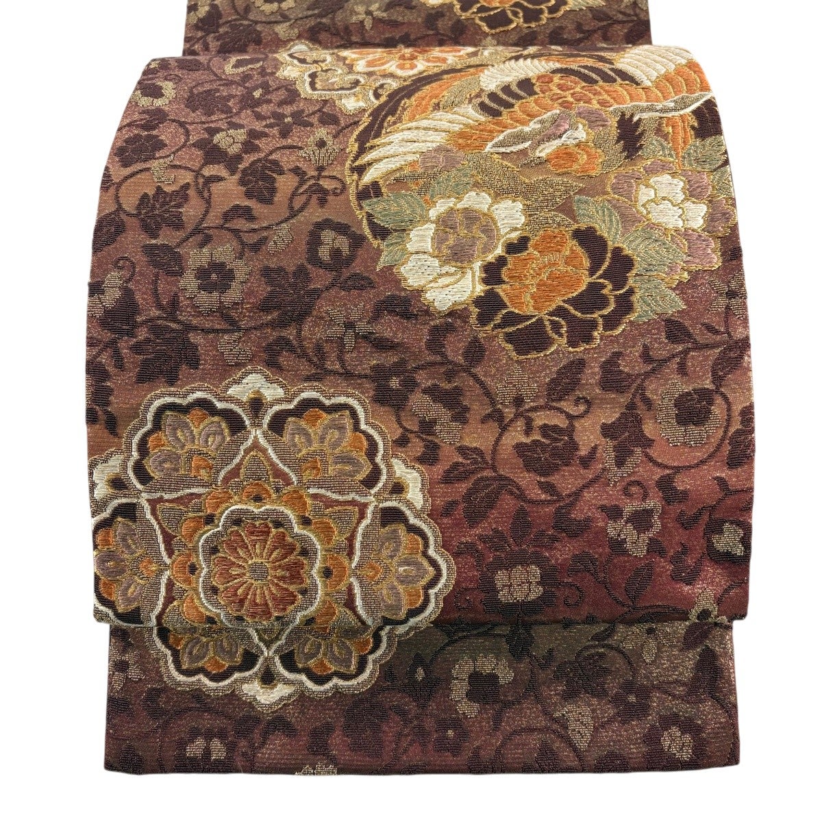 袋帯 秀品 華文 鳳凰 金糸 箔 赤紫 六通 正絹｜中古・古着・リサイクル