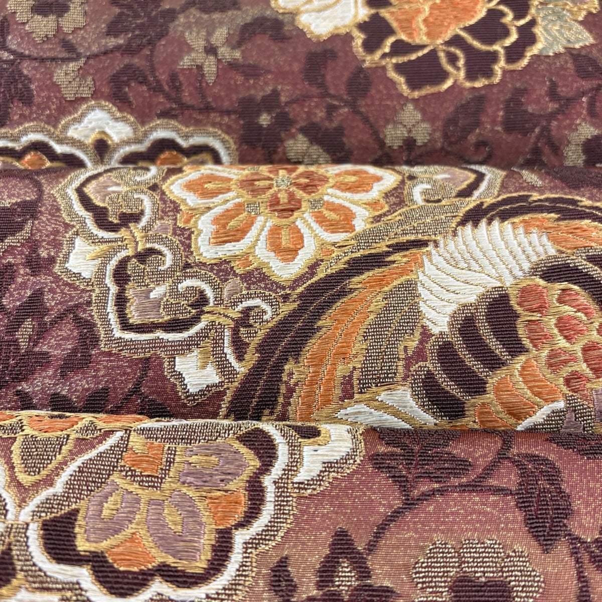 袋帯 秀品 華文 鳳凰 金糸 箔 赤紫 六通 正絹｜中古・古着・リサイクル