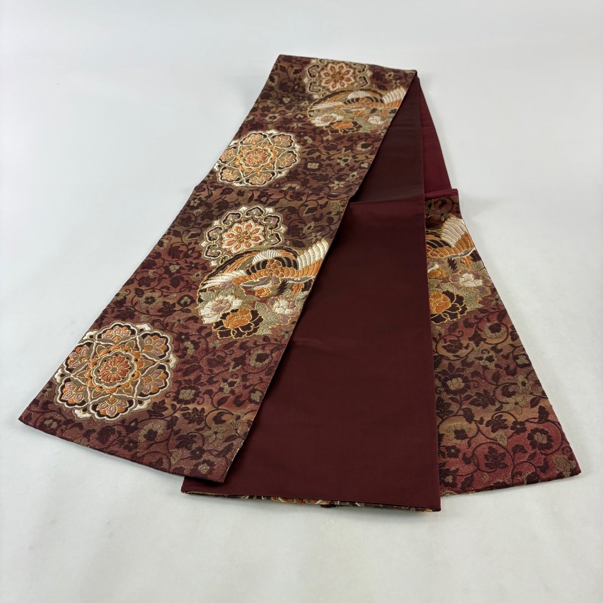 袋帯 秀品 華文 鳳凰 金糸 箔 赤紫 六通 正絹｜中古・古着・リサイクル