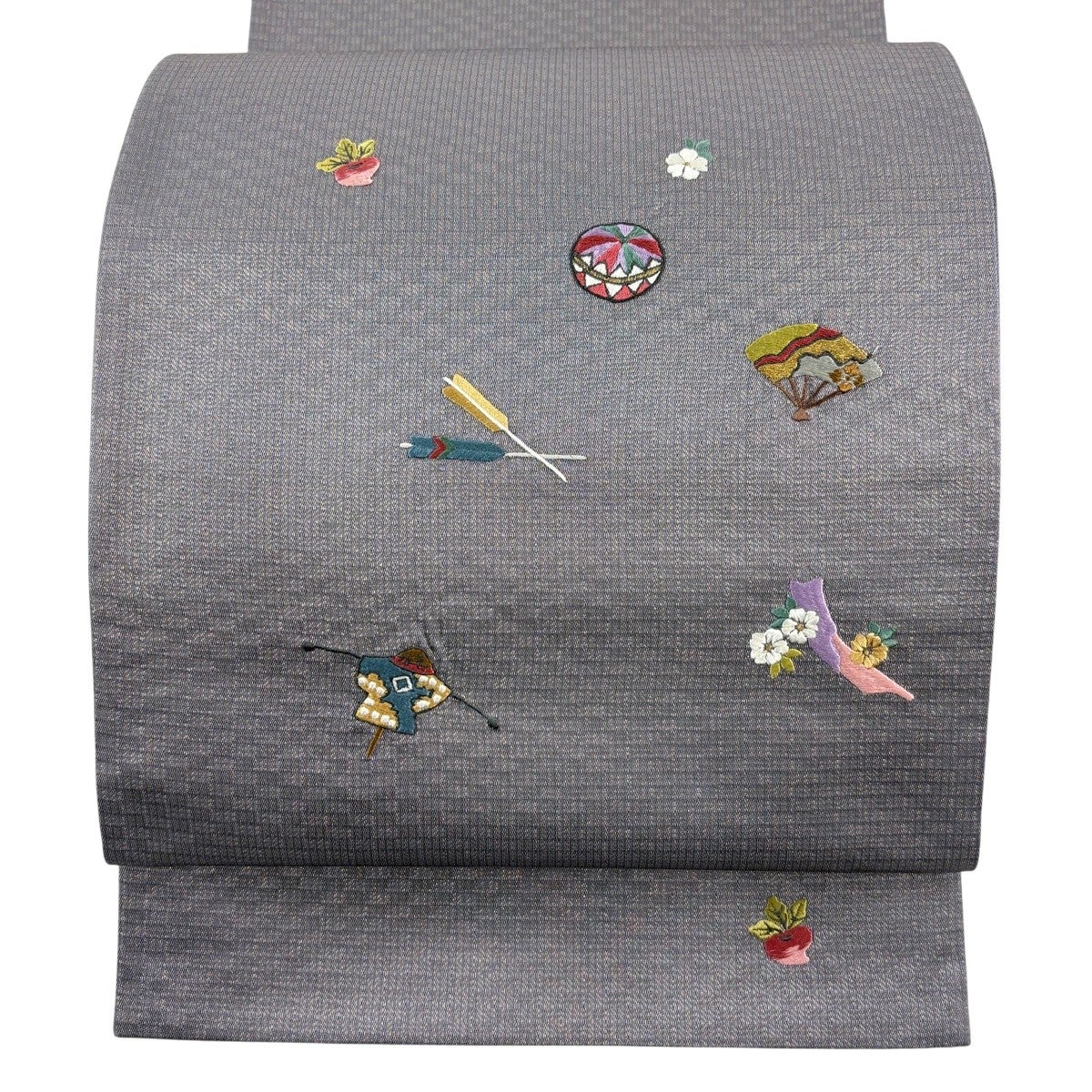 美品】 袋帯 秀品 縞 幾何学模様 金糸 薄緑 お太鼓柄 正絹｜中古・古着