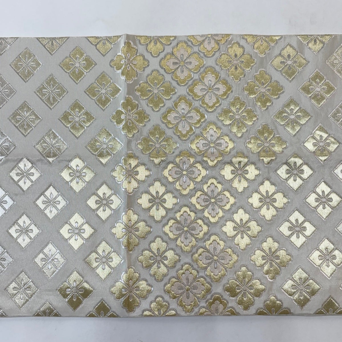 袋帯 名品 川島織物 落款あり 花菱 金銀糸 灰白 六通 正絹｜中古・古着