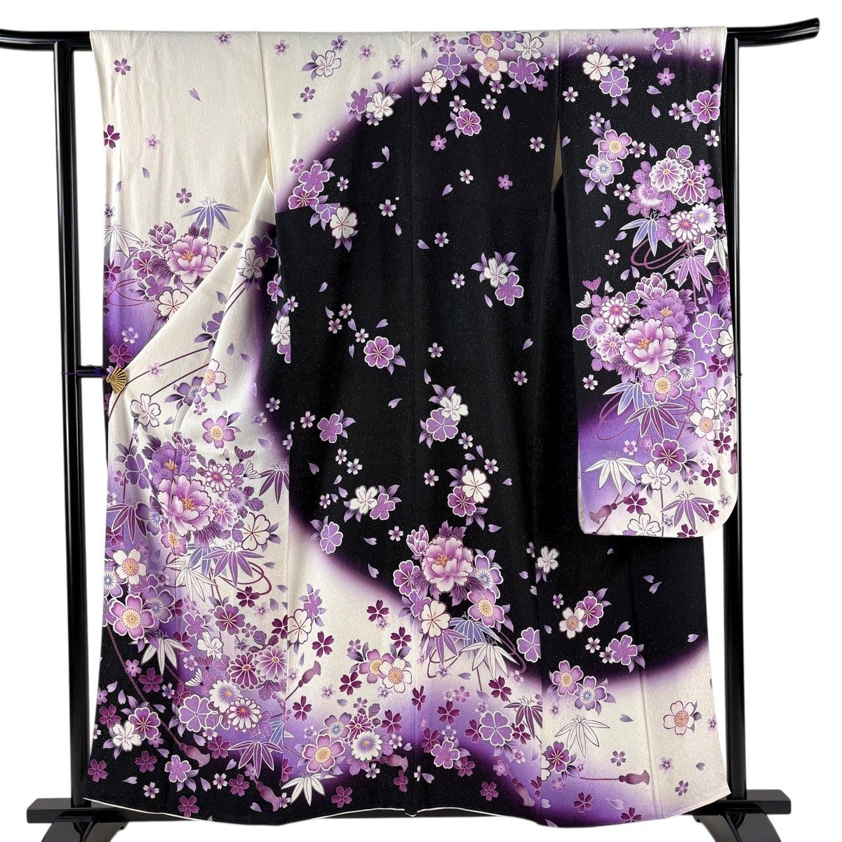振袖 身丈159cm 裄丈62cm S 袷 牡丹 桜 銀通し 染め分け 白 正絹 逸品