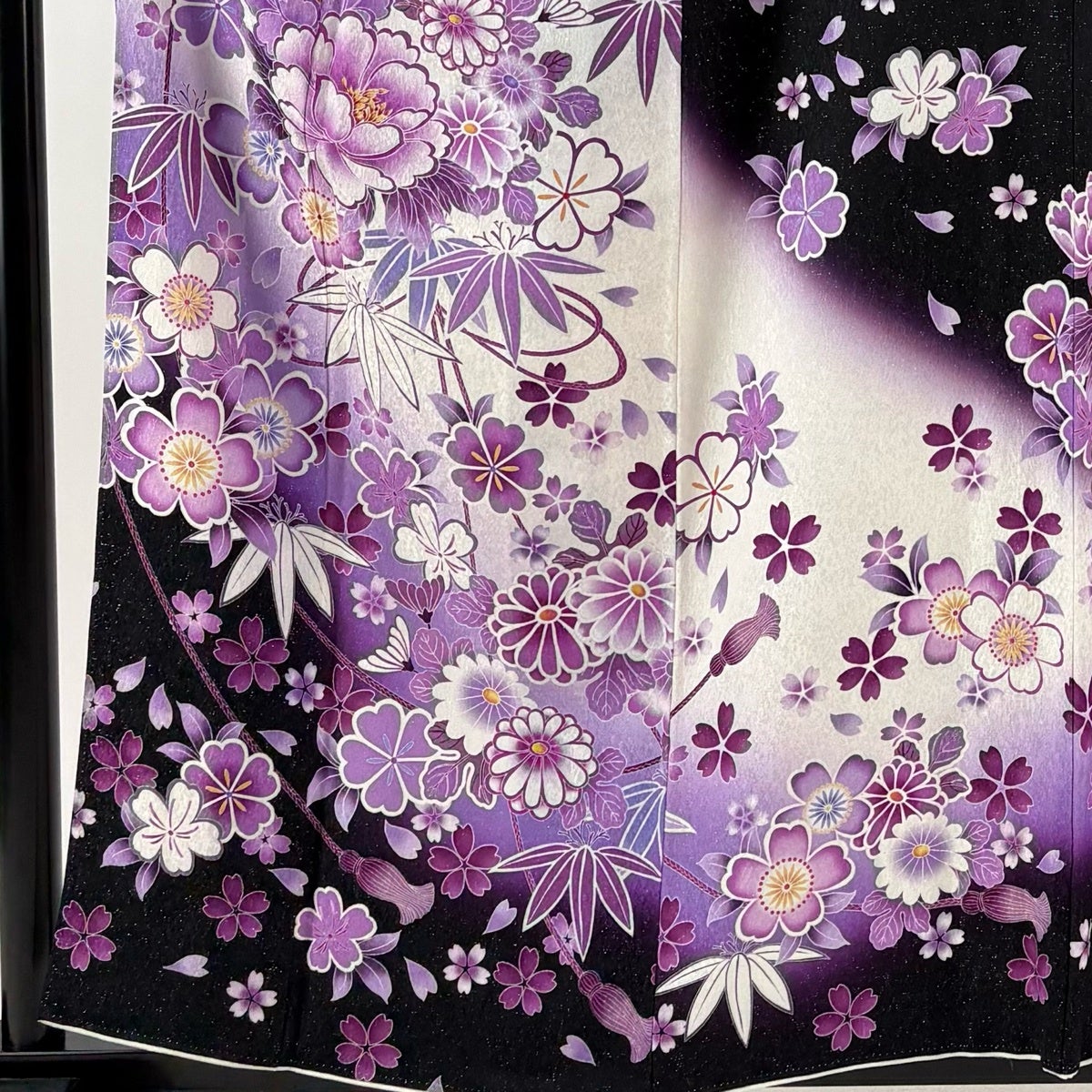 振袖 身丈159cm 裄丈62cm S 袷 牡丹 桜 銀通し 染め分け 白 正絹 逸品