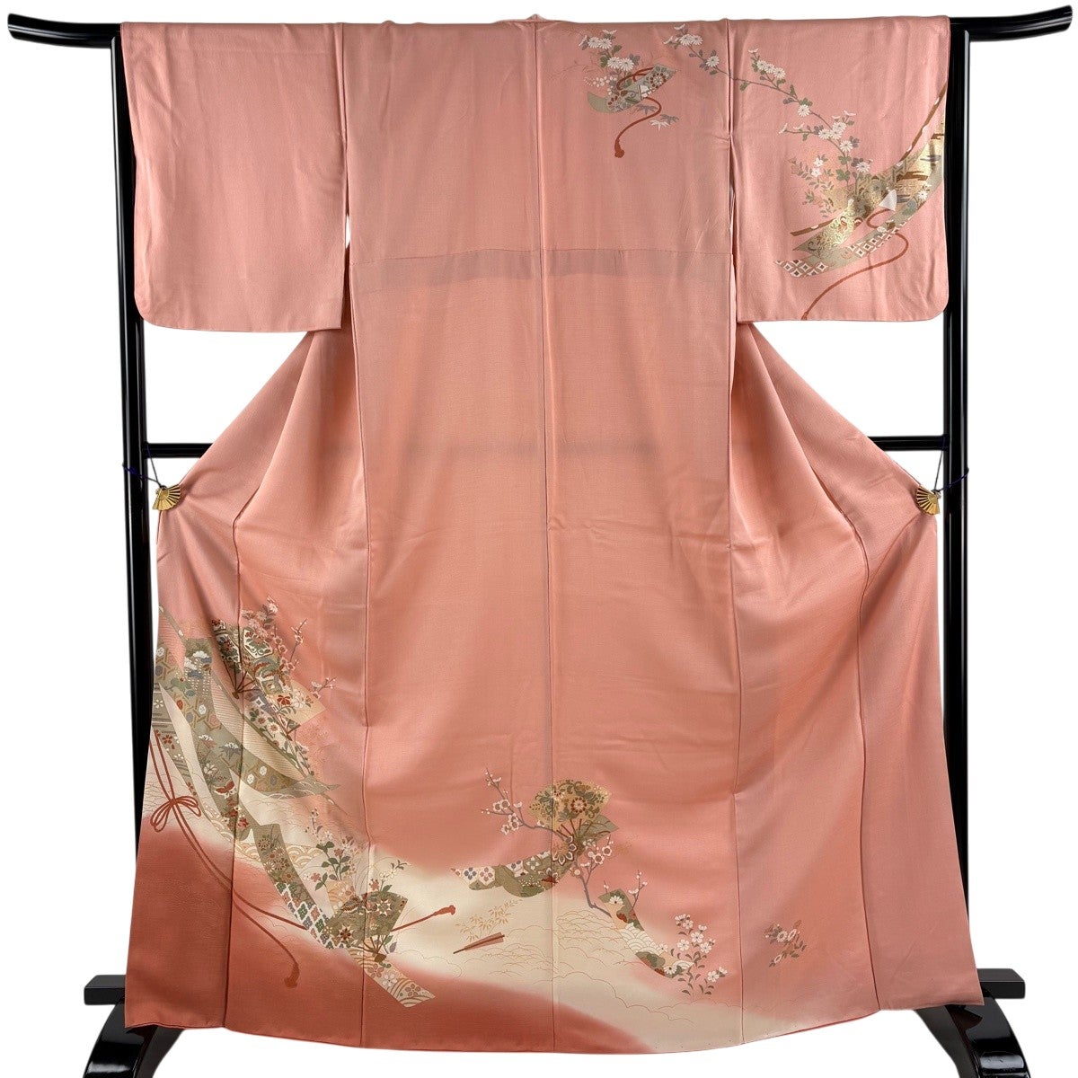 美品】 訪問着 身丈154cm 裄丈63.5cm S 袷 雪輪 草花 金彩 ぼかし
