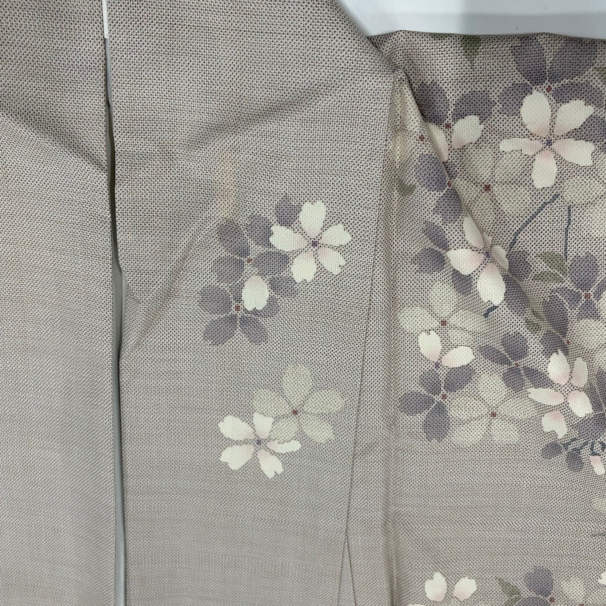 美品】 訪問着 身丈168.5cm 裄丈65.5cm M 袷 紬地 枝垂れ桜 鴛鴦 灰紫