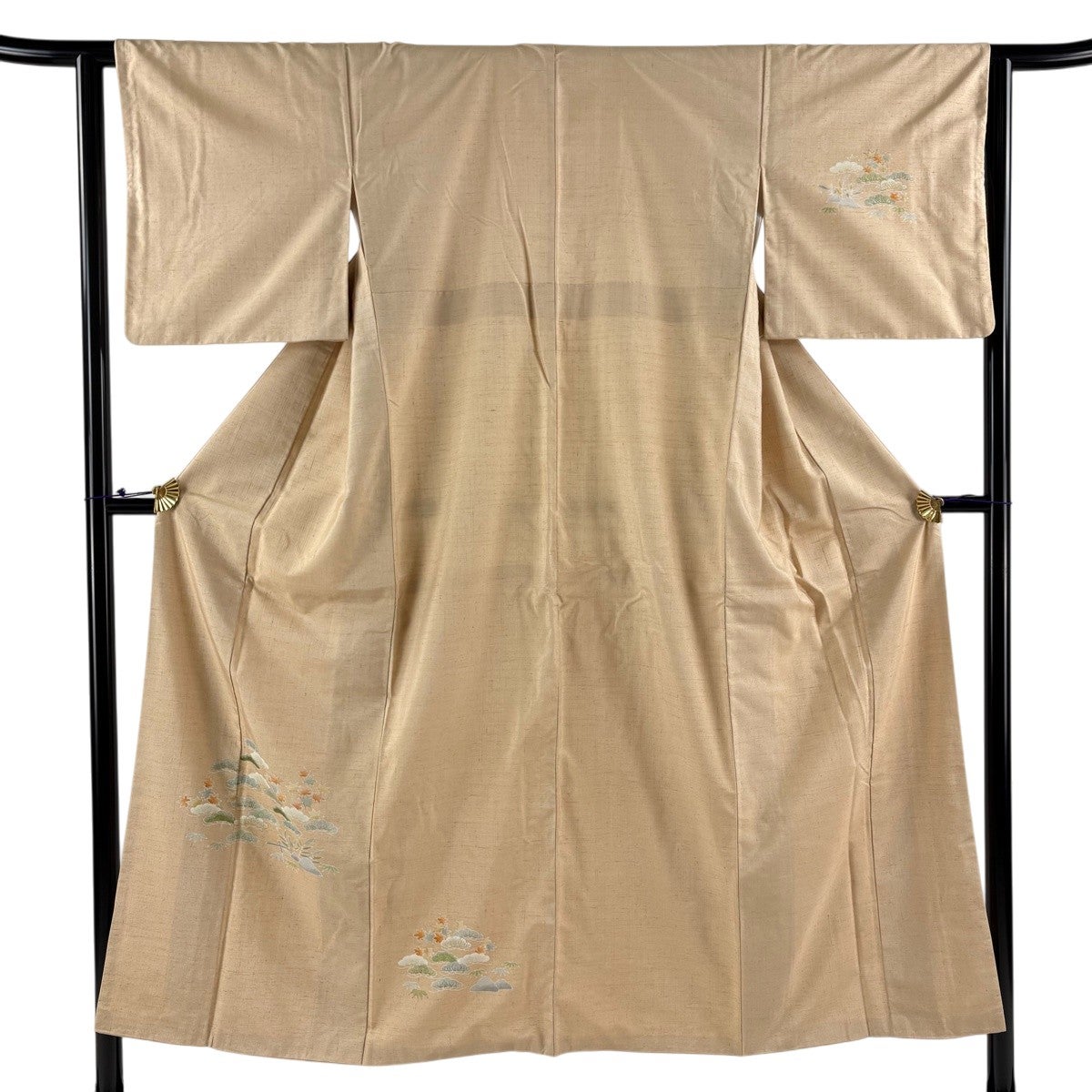 ★専用★真綿紬 ベージュ 袷 紬 身丈171cm 裄丈69cm トールサイズ 付下げ 身丈151cm 裄丈62.5cm S 袷 紬地 松 楓 刺繍 金彩 ベージュ