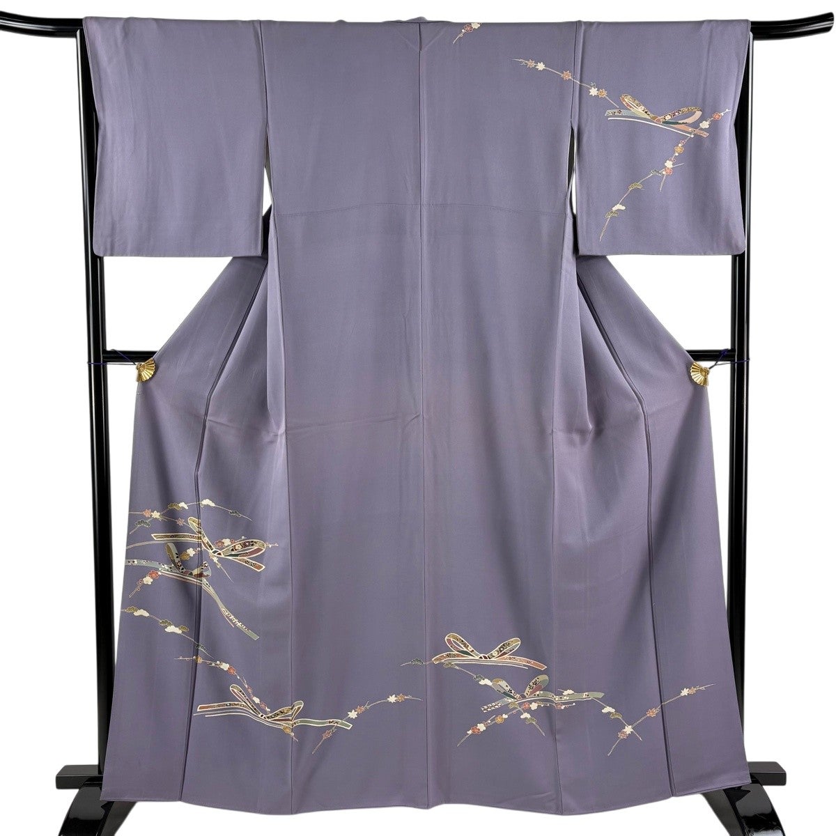 訪問着 秀品 身丈162cm 裄丈67.5cm 正絹 【中古】 訪問着 身丈162cm 裄丈65cm M 袷 草花 幾何学模様 金銀彩 金糸 灰紫