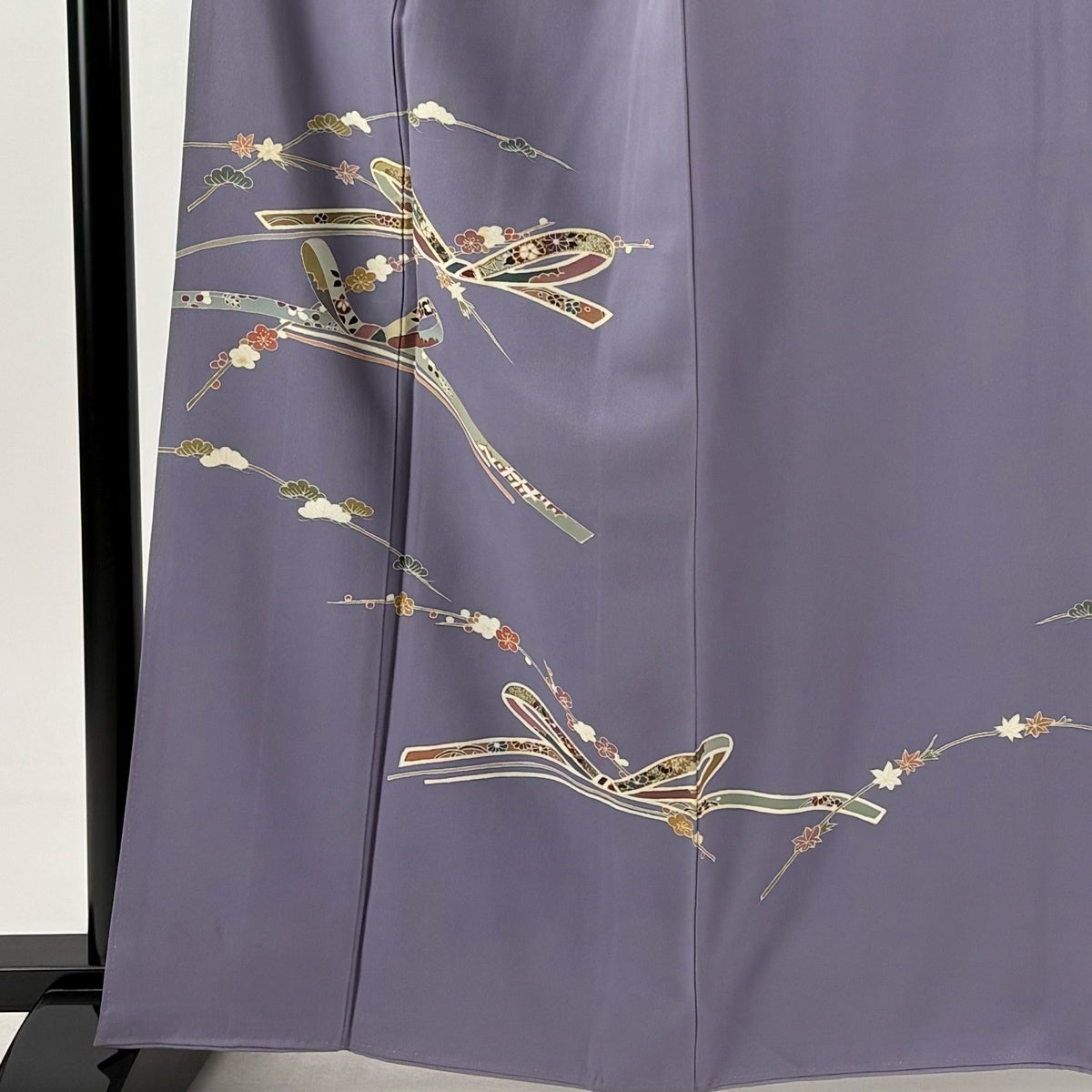 訪問着 身丈162cm 裄丈65cm M 袷 草花 幾何学模様 金銀彩 金糸 灰紫