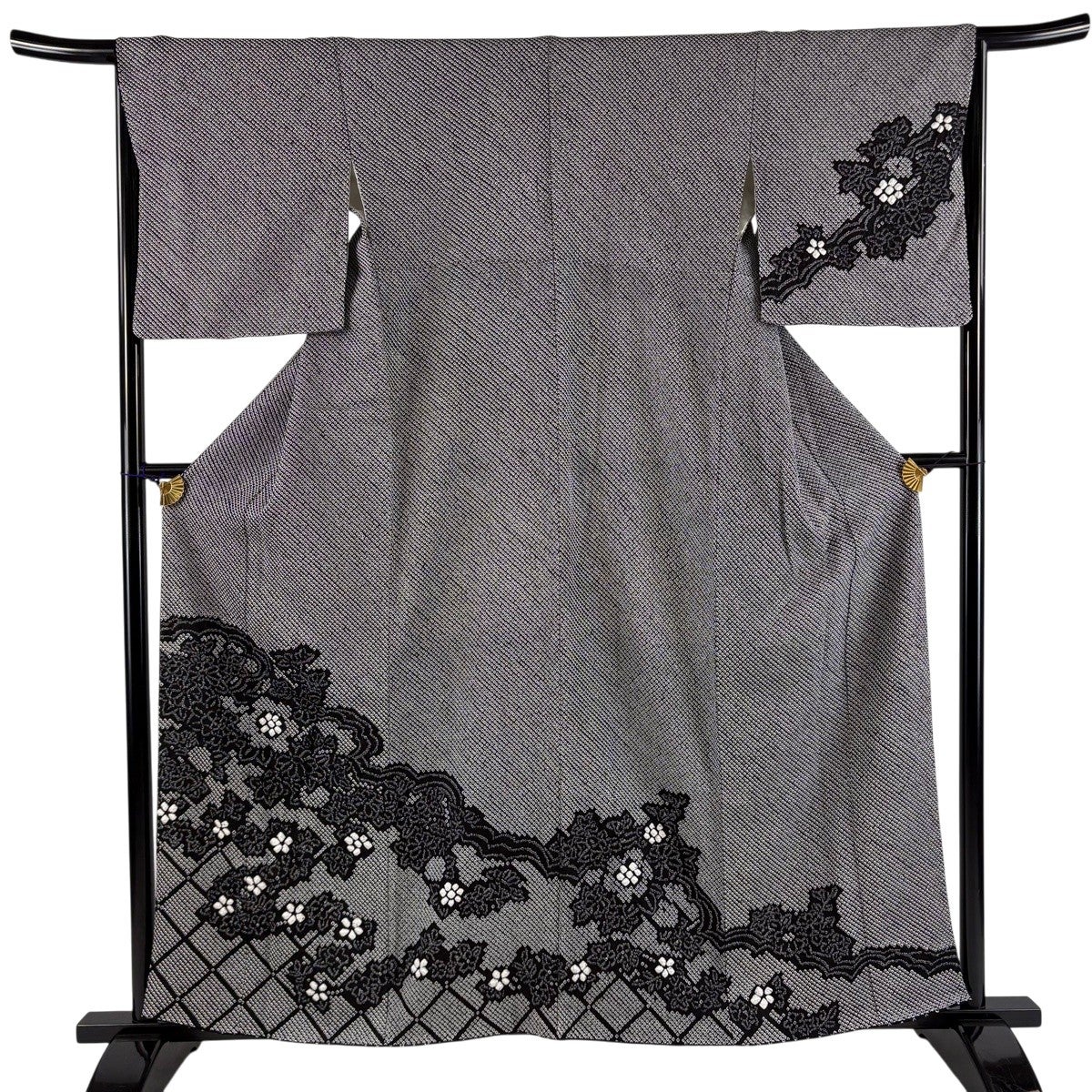【美品】 訪問着 身丈157cm 裄丈62.5cm 正絹 逸品 【中古】 美品】 訪問着 身丈155cm 裄丈62.5cm S 袷 霞 草花 総絞り 黒 正絹 秀