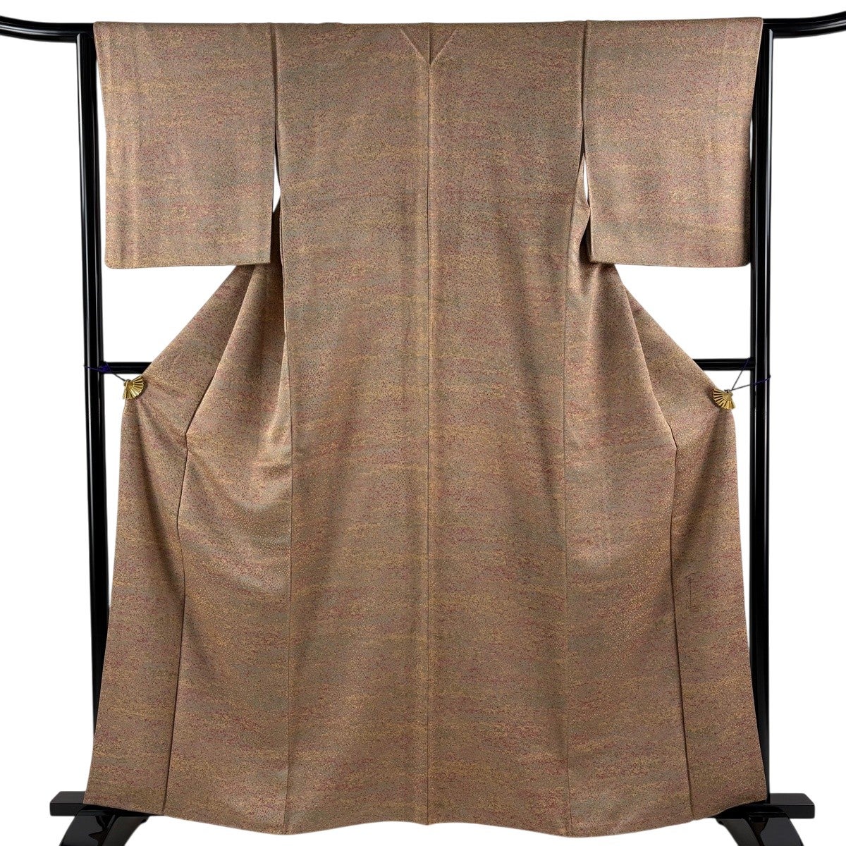 美品】 小紋 身丈160cm 裄丈64.5cm M 袷 落款あり 霞 幾何学 薄茶色