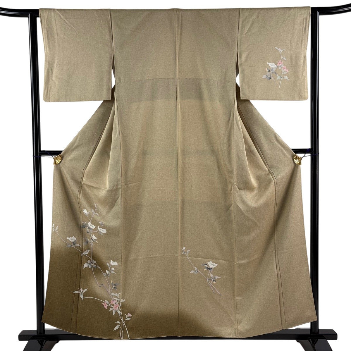 美品】 付下げ 身丈157cm 裄丈62.5cm S 袷 枝花 鳥 ぼかし 灰茶 正絹