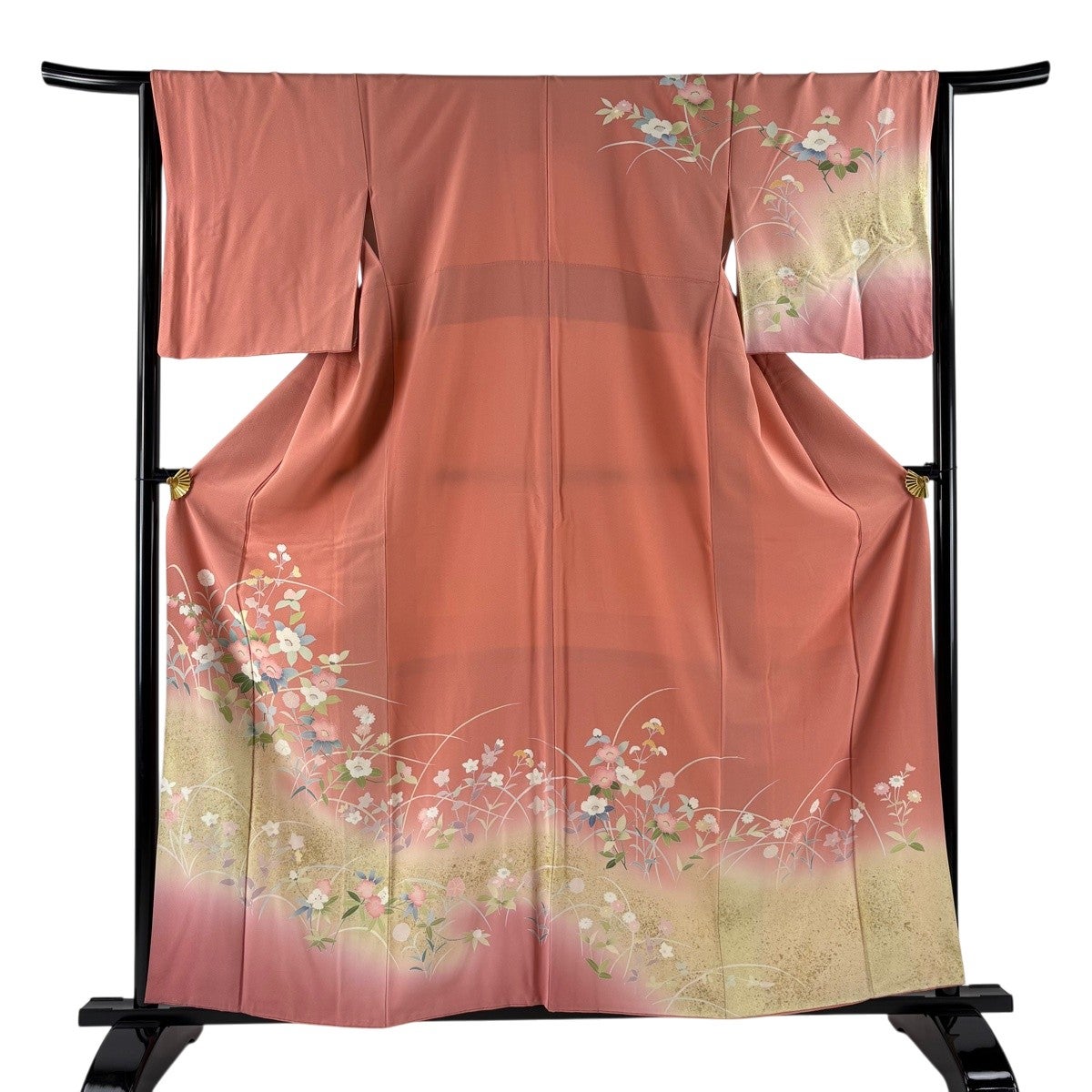 訪問着 身丈153cm 裄丈63cm S 袷 やまと 吹き寄せ 霞 刺繍 金彩 青灰色