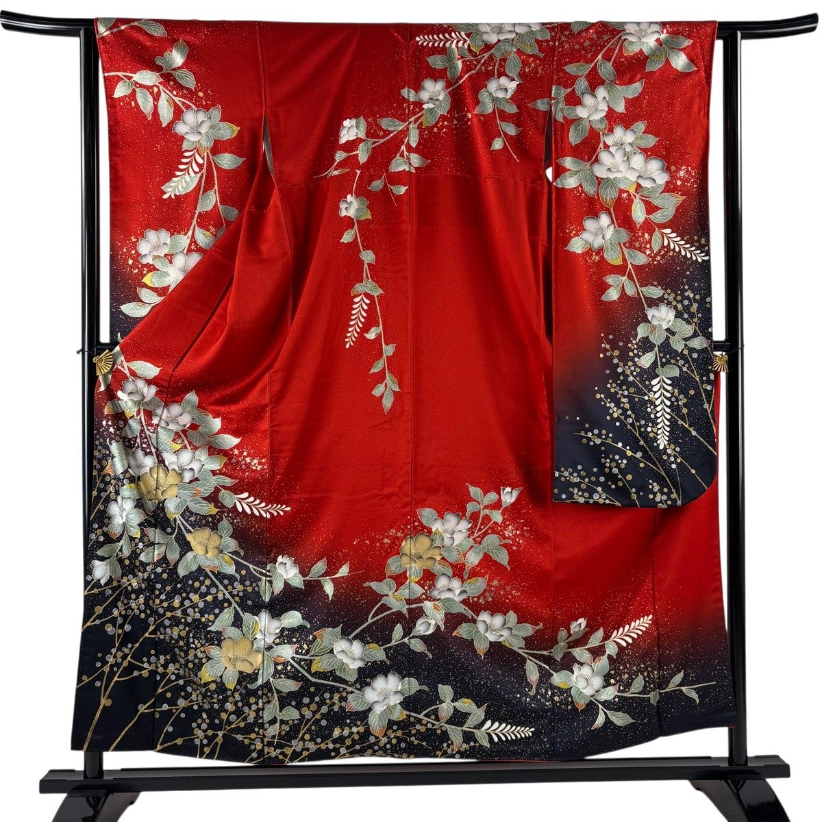 美品】振袖 身丈156cm 裄丈62.5cm S 袷 草花 枝花 金銀彩 赤 正絹 秀品