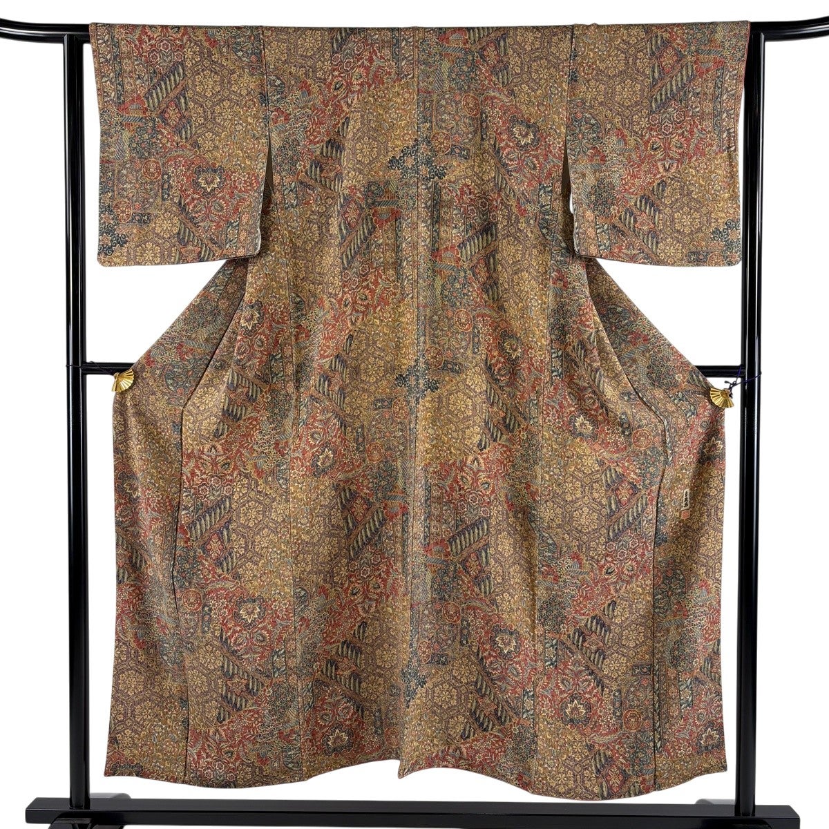 【美品】 小紋 身丈152cm 裄丈64cm 正絹 秀品 【中古】 美品】 小紋 身丈152cm 裄丈64cm M 袷 二代目 更甚 落款あり 更紗 薄茶
