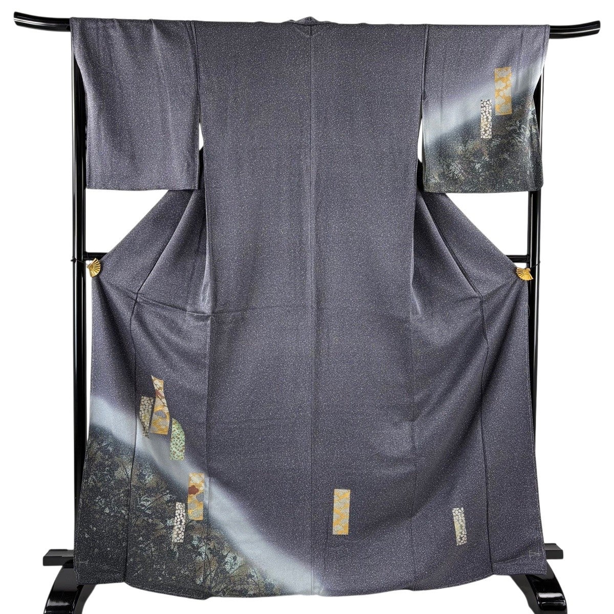 美品】 訪問着 身丈161cm 裄丈68cm L 袷 落款あり 松 波 絞り 金彩 茶