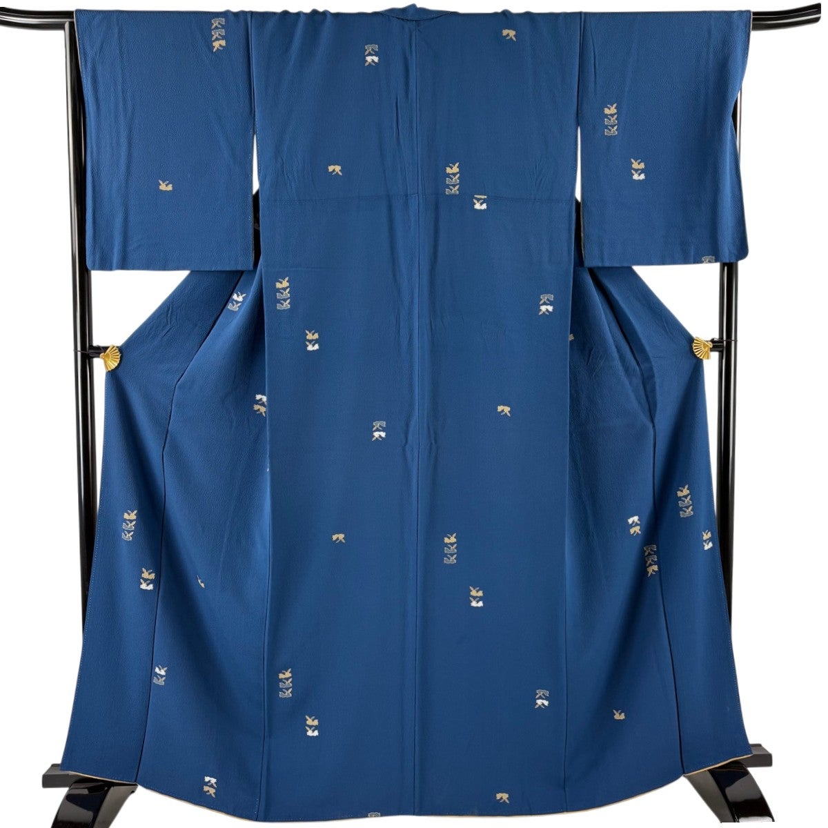 小紋 身丈163.5cm 裄丈66.5cm M 袷 うさぎ 金彩 青 正絹 秀品｜中古