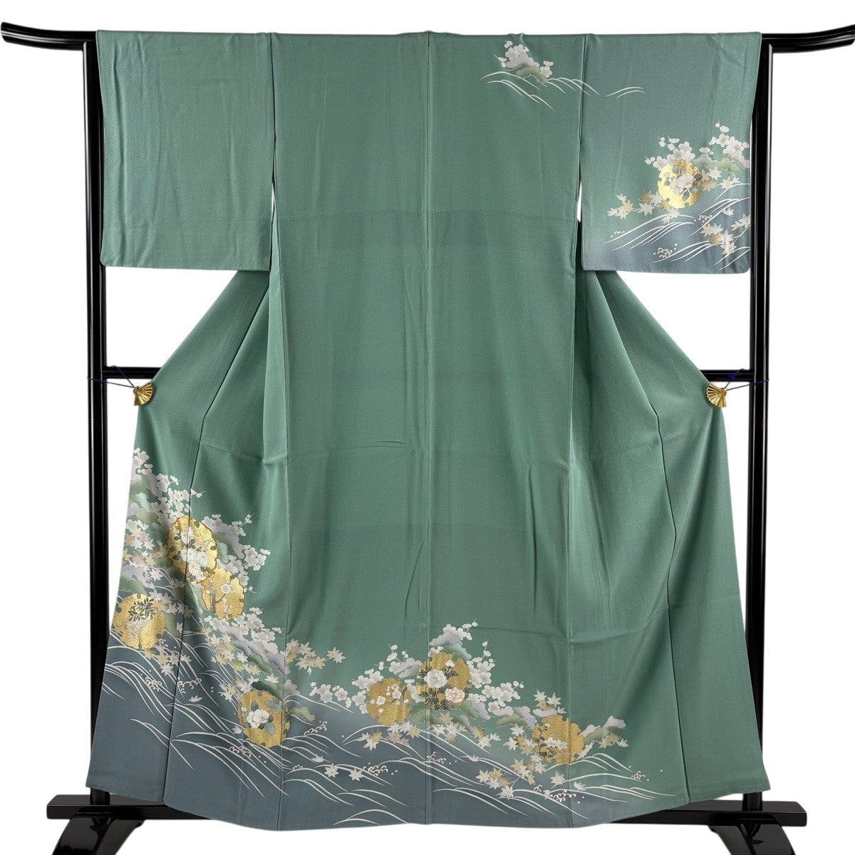 訪問着 身丈163.5cm 裄丈66.5cm M 袷 辻が花 ヱ霞 金彩 染め分け 薄緑