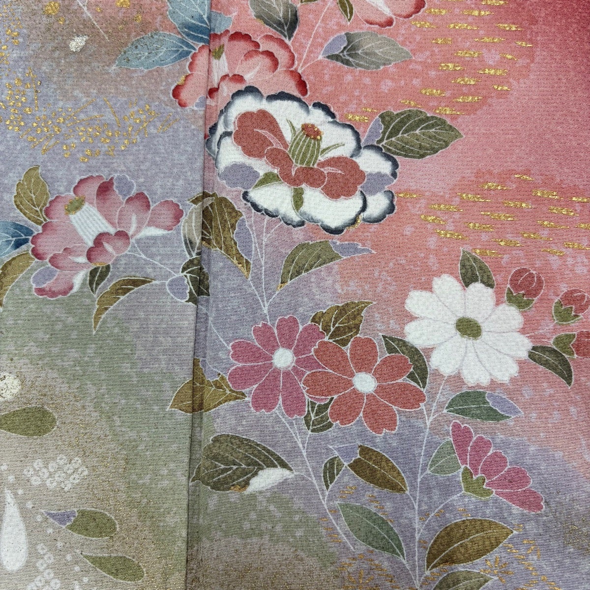 訪問着 身丈158cm 裄丈63.5cm S 袷 椿 菊 金銀彩 ぼかし サーモン