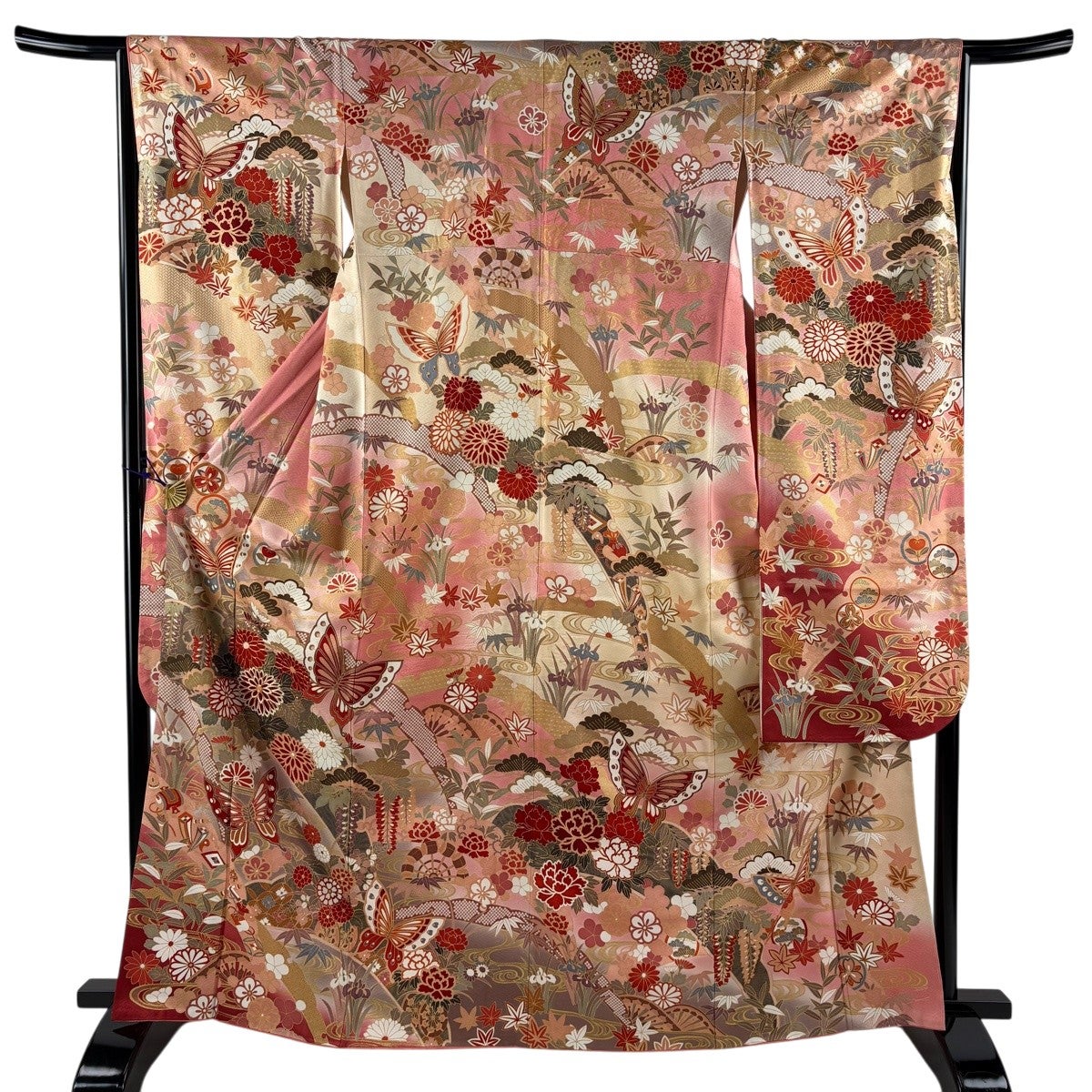 振袖 身丈164.5cm 裄丈70.5cm 正絹 秀品 【中古】 振袖 身丈164.5cm 裄丈65cm M 袷 松竹梅 菊 金糸 金彩 ピンク 正絹 秀