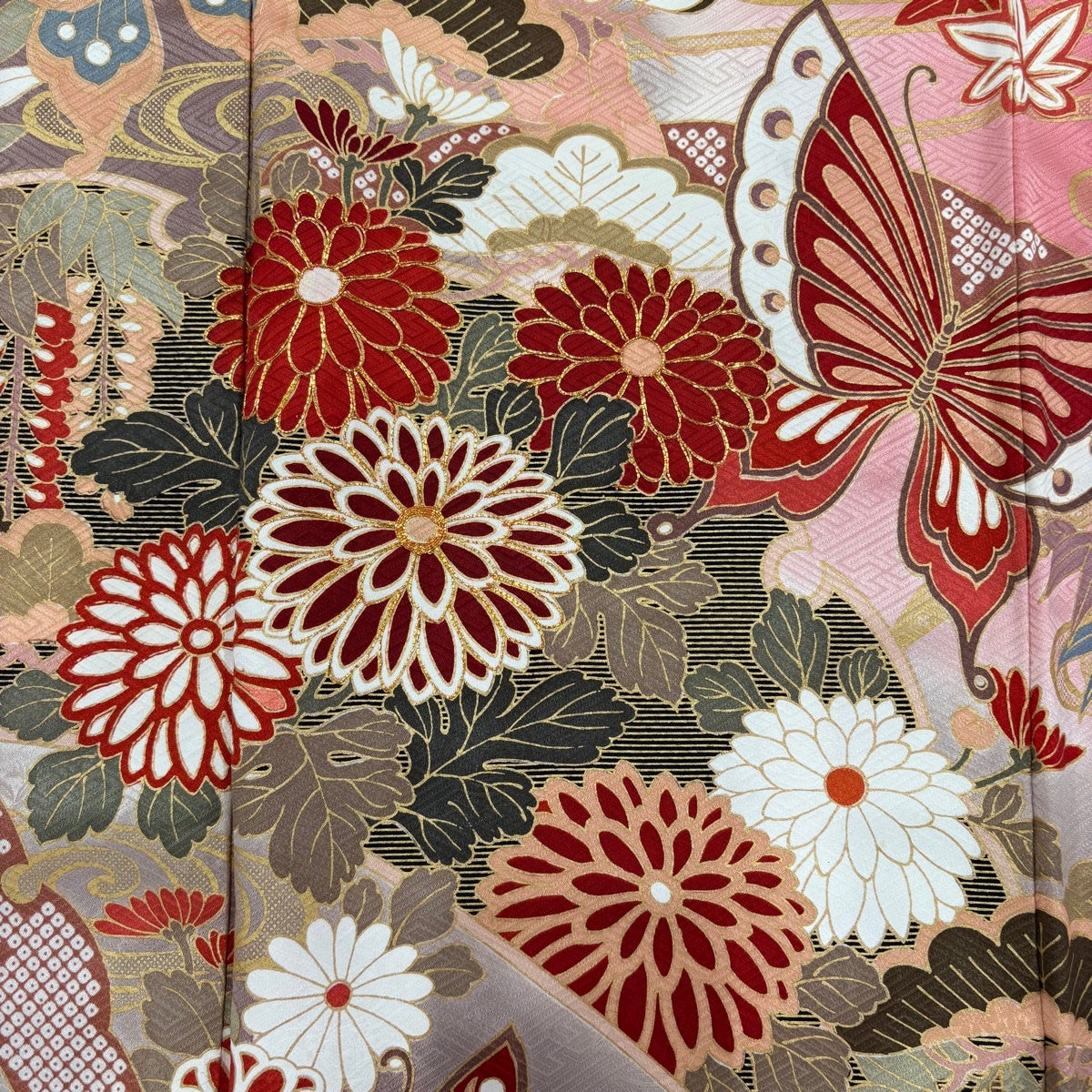 振袖 身丈164.5cm 裄丈65cm M 袷 松竹梅 菊 金糸 金彩 ピンク 正絹 秀