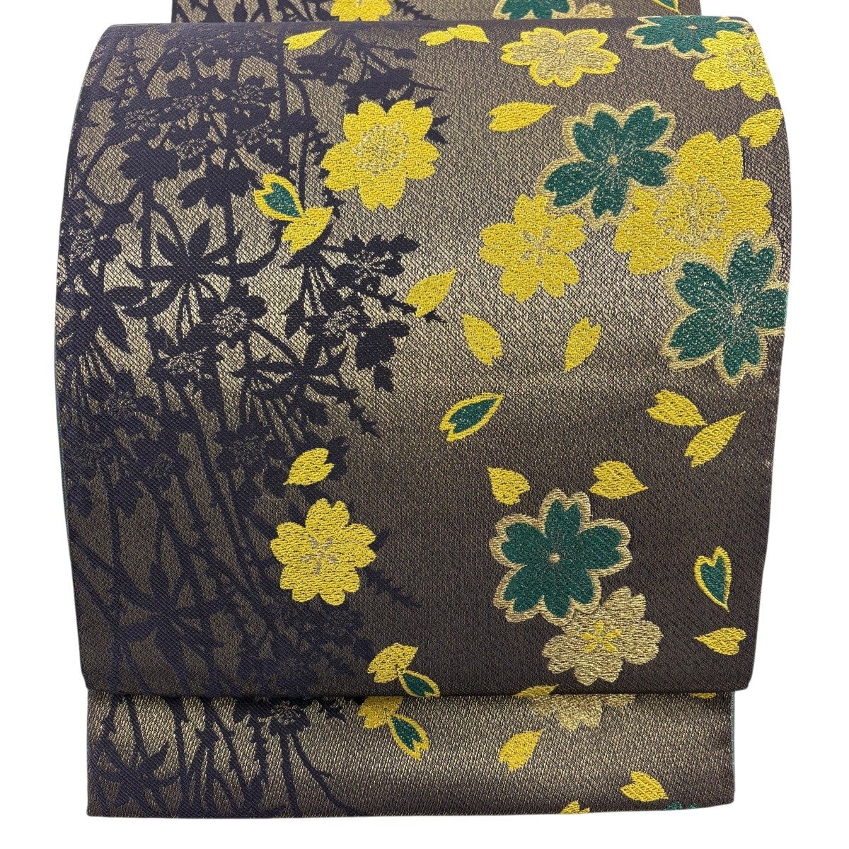 美品】 袋帯 秀品 桜 花弁 箔 金糸 紫 六通 正絹｜中古・古着