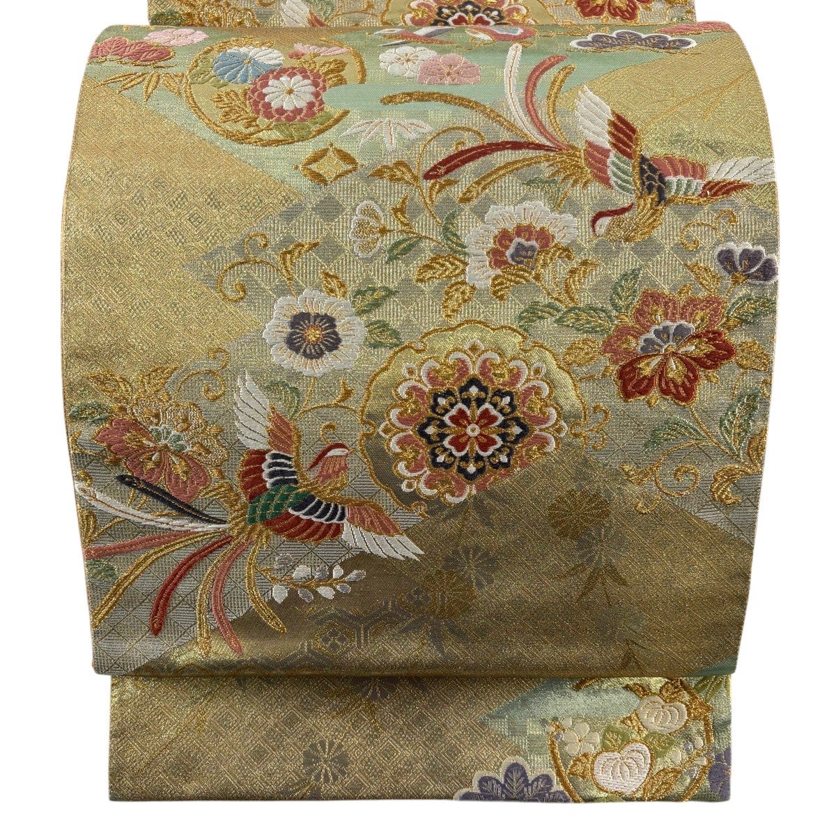 袋帯 秀品 菊 草花 金糸 箔 茶色 六通 正絹｜中古・古着・リサイクル