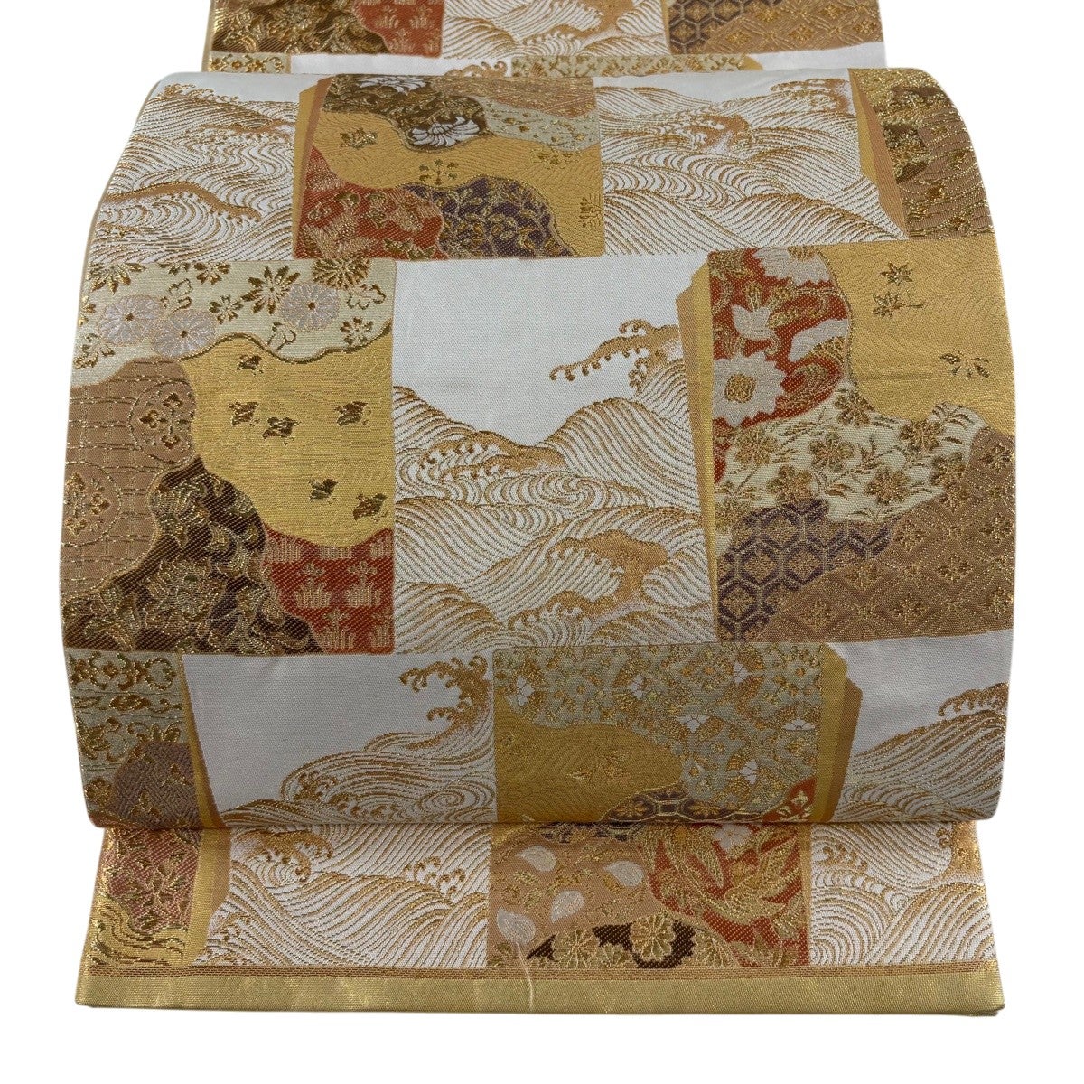 袋帯 秀品 波頭 螺鈿 金糸 金色 お太鼓柄 正絹｜中古・古着
