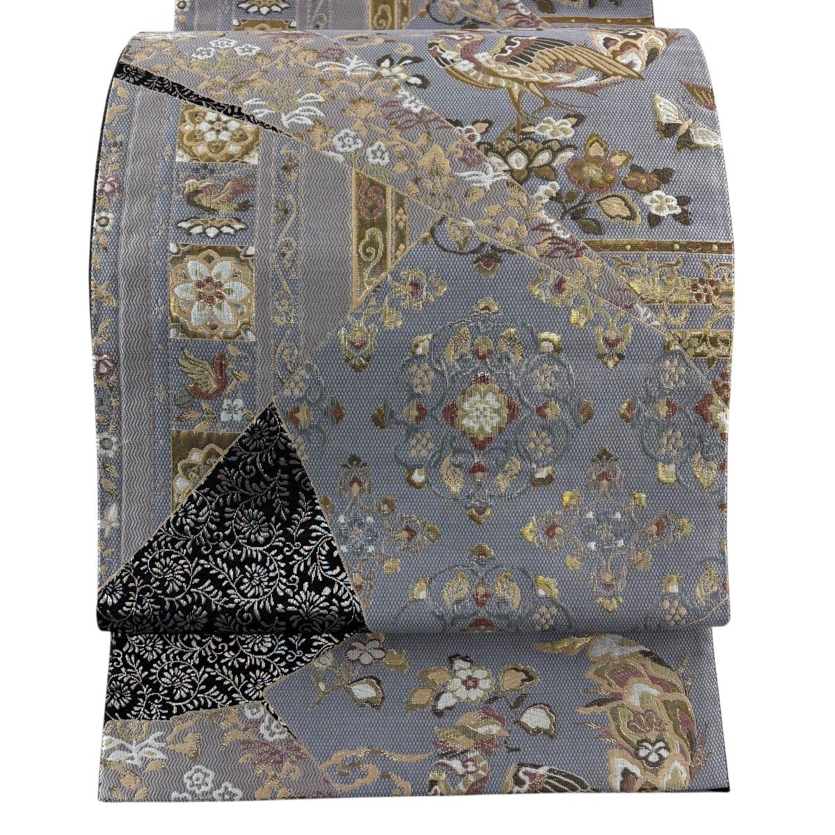 美品】 袋帯 名品 華文 花唐草 箔 黄土色 六通 正絹｜中古・古着