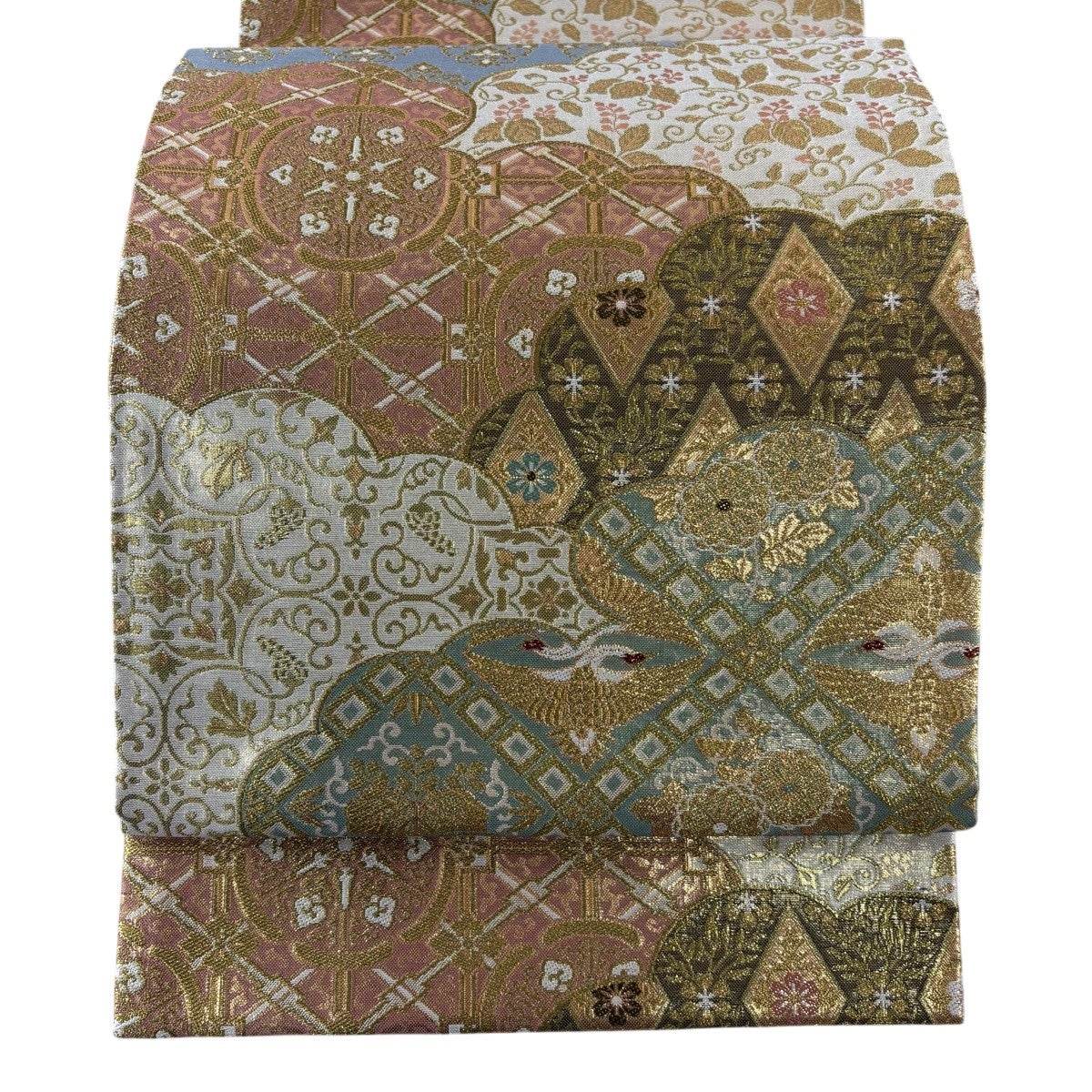 美品】 袋帯 秀品 鶴 草花 金糸 箔 金色 六通 正絹｜中古・古着 