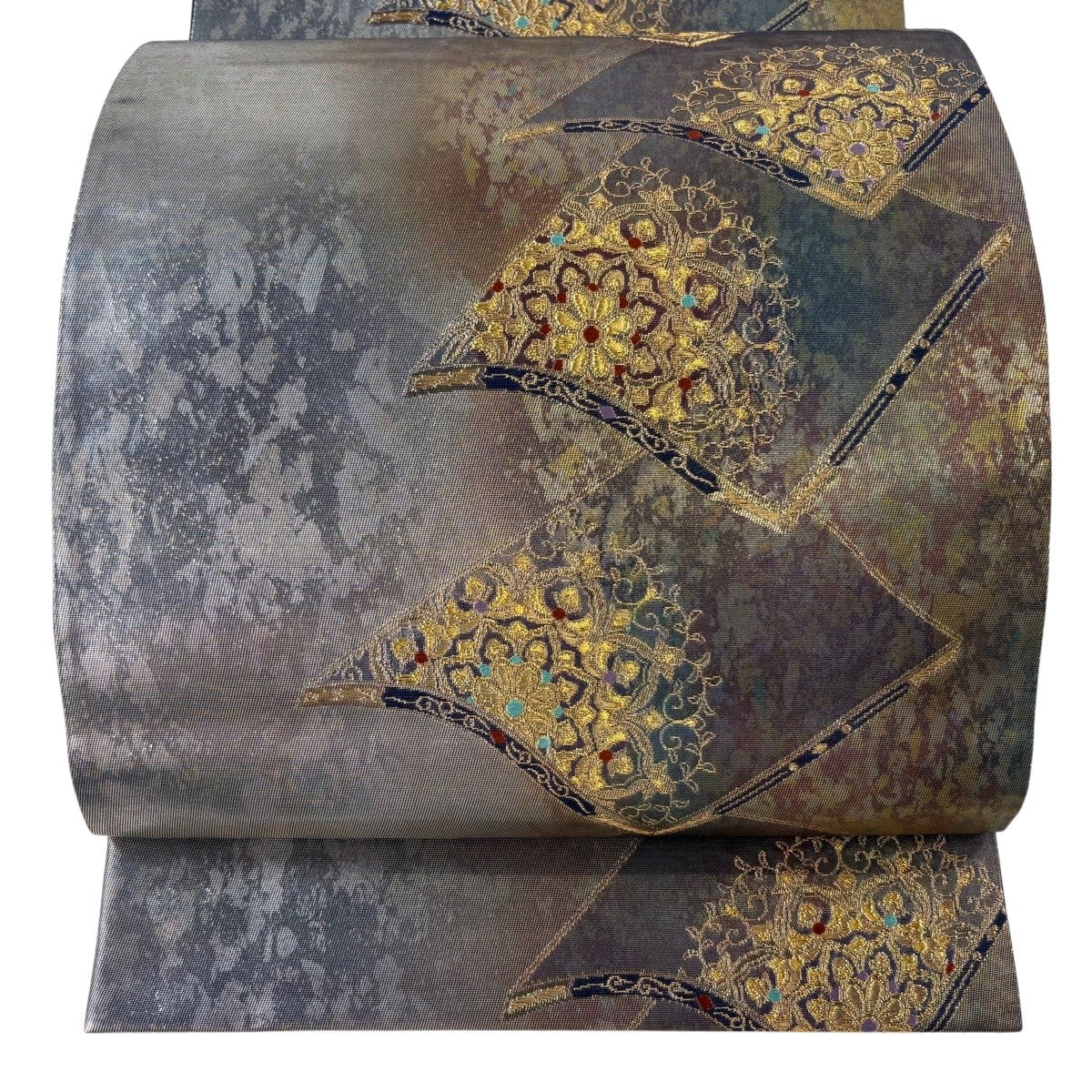 美品】 袋帯 秀品 華文 金糸 箔 灰色 六通 正絹｜中古・古着 