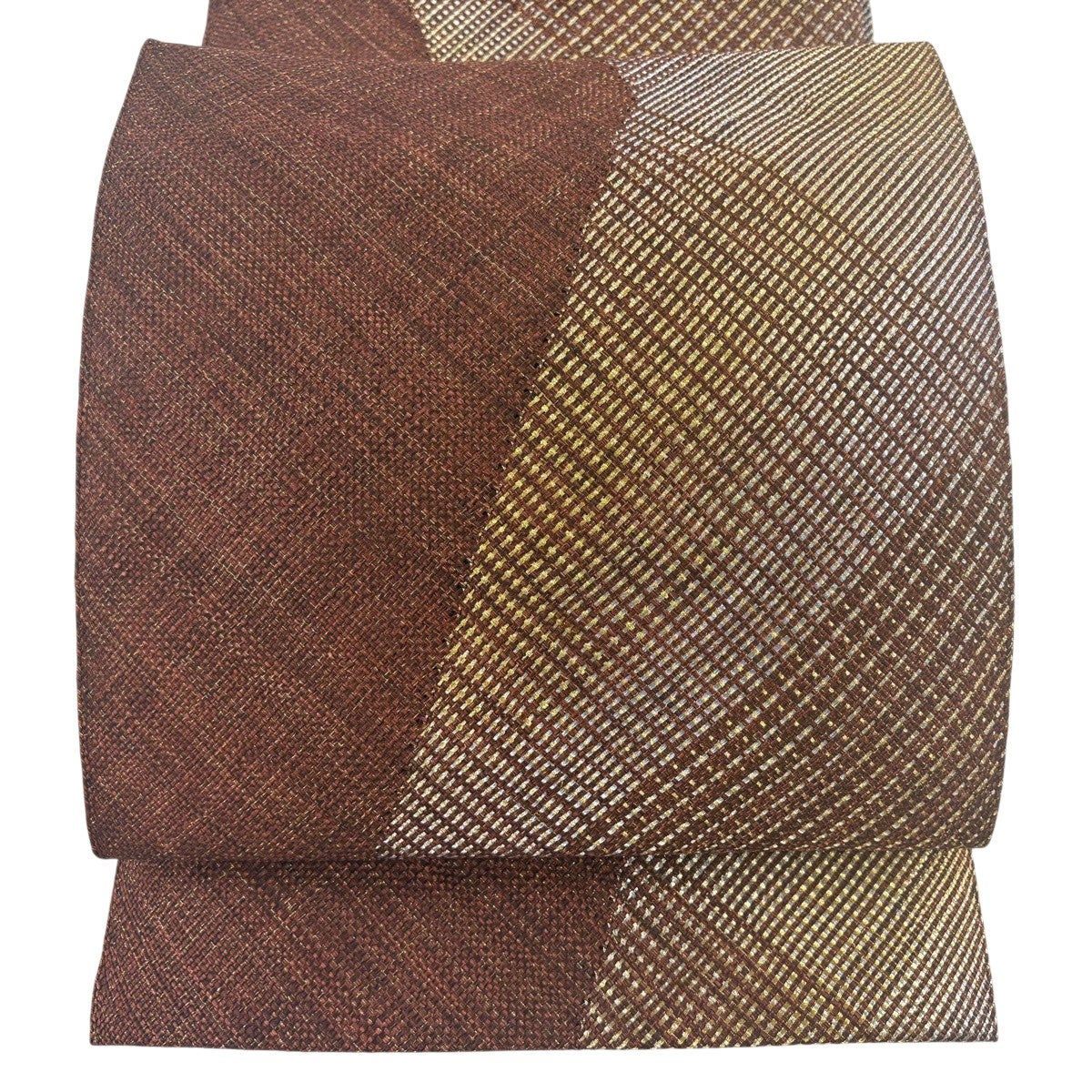30%OFF 【美品】 名古屋帯 秀品 八寸名古屋帯 斜め格子 金糸 灰色 正絹