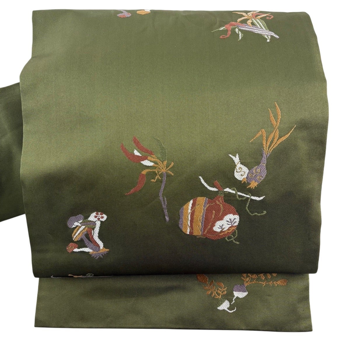【美品】 名古屋帯 名品 正絹 【中古】 美品】 名古屋帯 優品 草花 鳥 箔 茶紫 正絹｜中古・古着・リサイクル