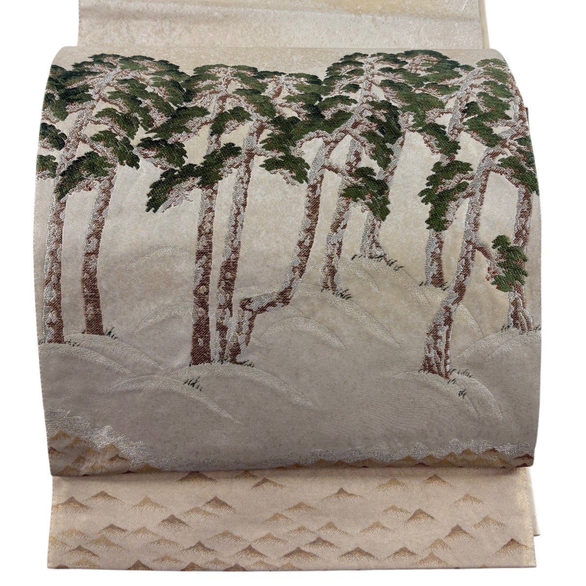 美品】 袋帯 名品 横山大観 落款あり じゅらく 朝陽霊峰 箔 金糸 金茶
